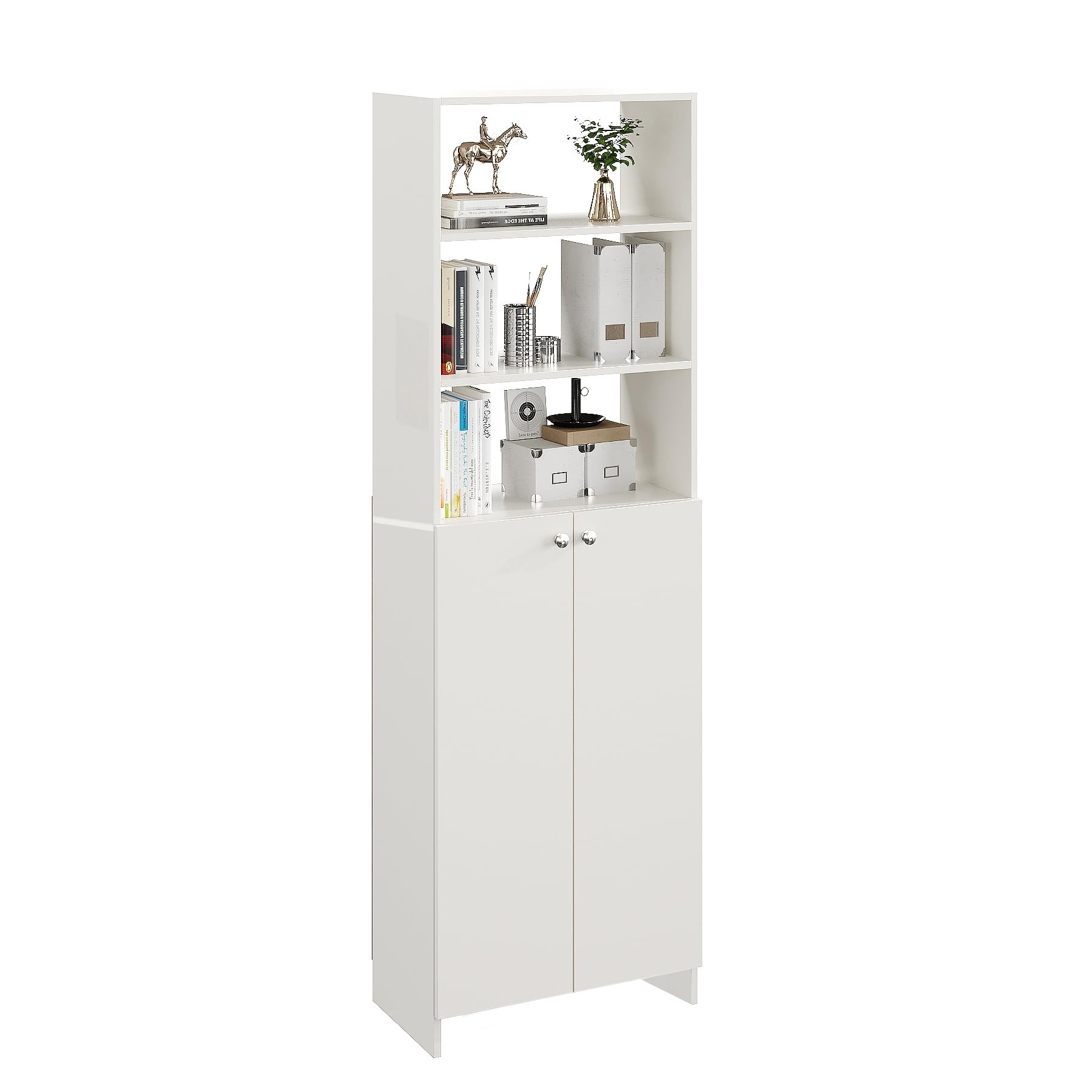 Aplent Engineered Wood Bookshelf with Doors (White) - top_view