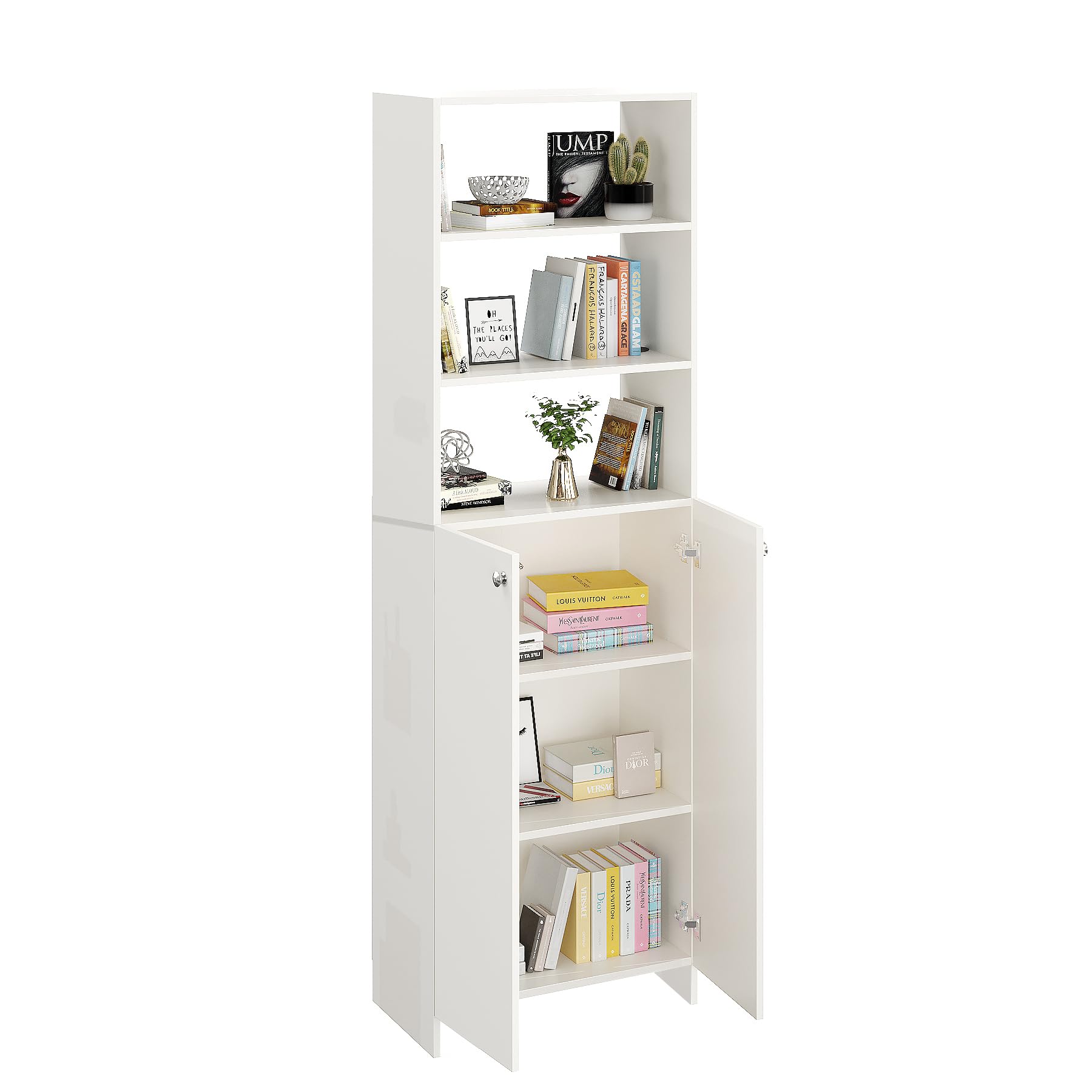 Aplent Engineered Wood Bookshelf with Doors (White) - left_view