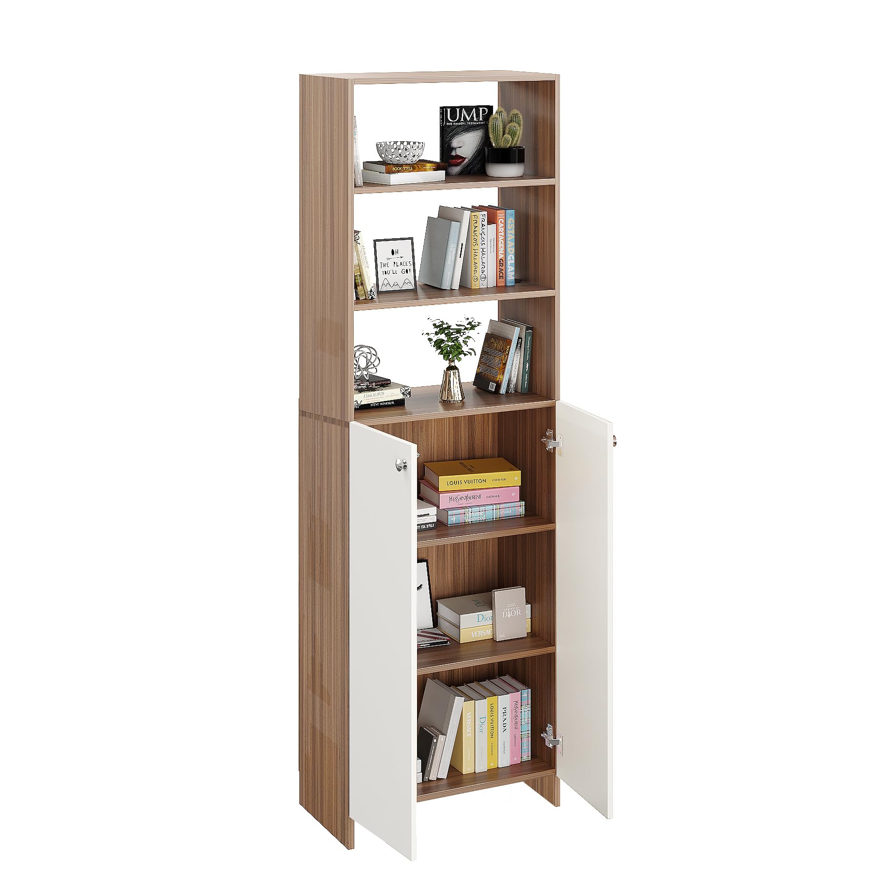 Aplent Engineered Wood Bookshelf with Doors (Exotic Teak & White) - top_view