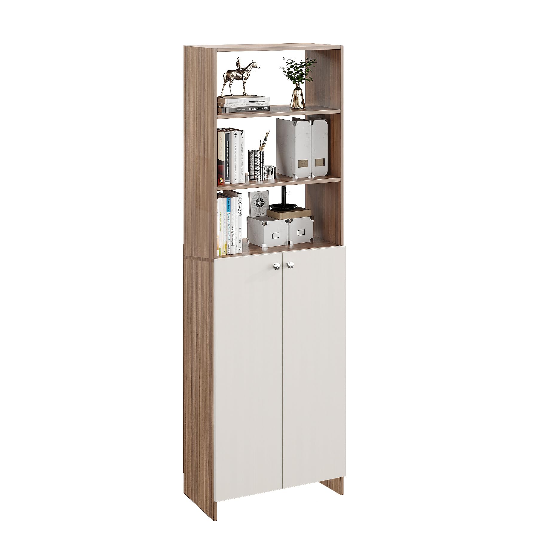 Aplent Engineered Wood Bookshelf with Doors (Exotic Teak & White) - left_view