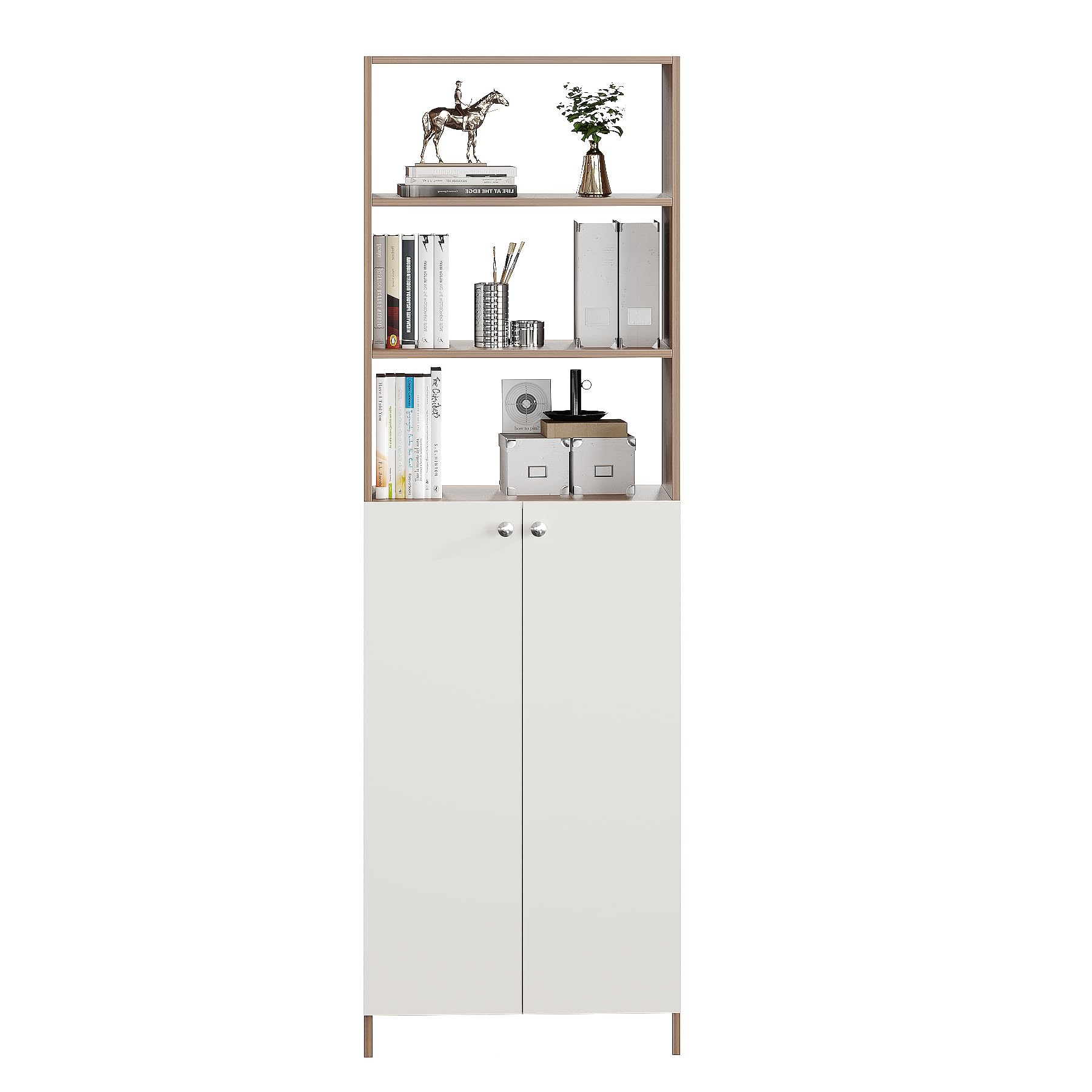 Aplent Engineered Wood Bookshelf with Doors (Exotic Teak & White) - right_view