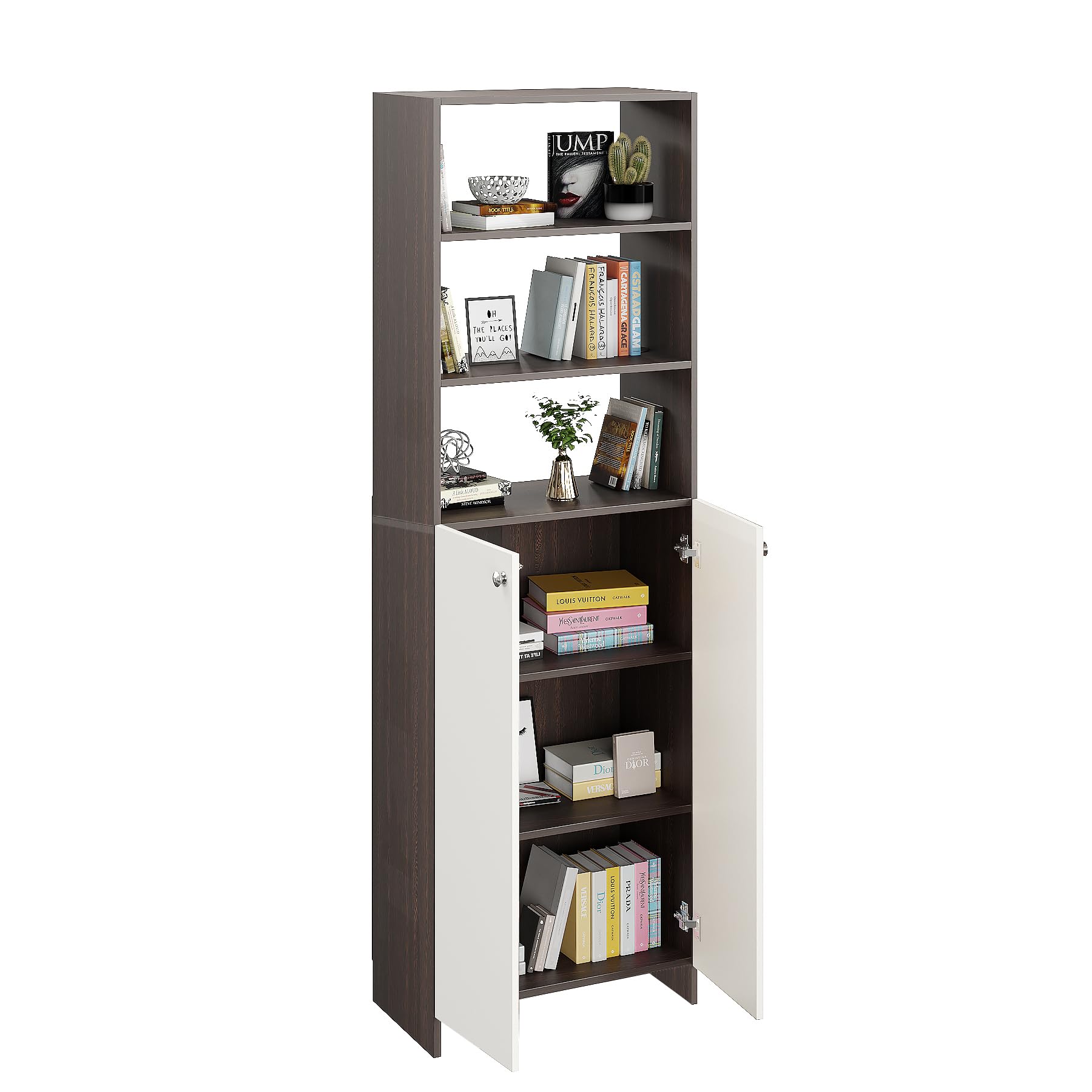 Aplent Engineered Wood Bookshelf with Doors (Wenge & White) - right_view