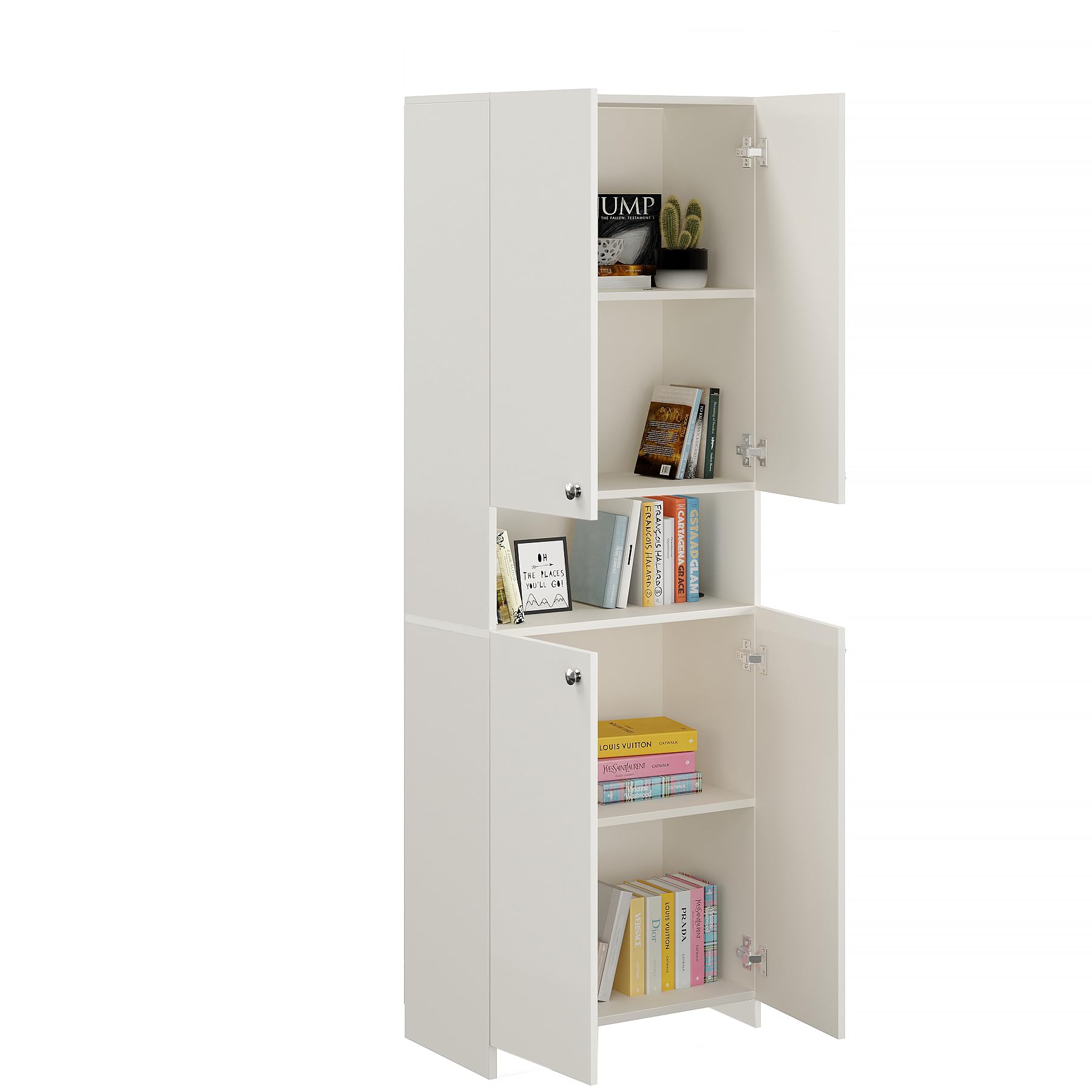 Vault Tall Wooden Bookshelf with 2-Door Cabinet & 3 Open Shelves (White) - top_view