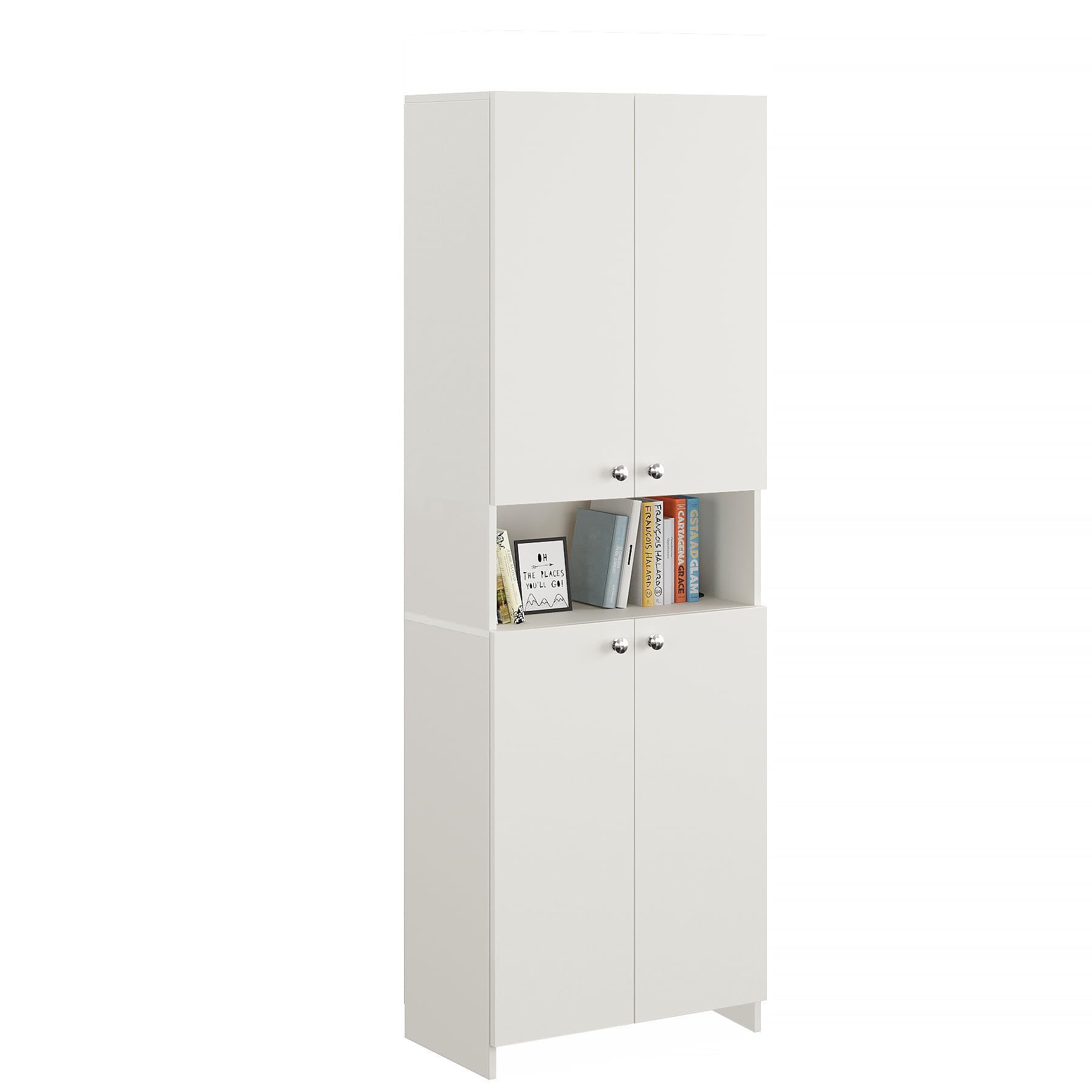Vault Tall Wooden Bookshelf with 2-Door Cabinet & 3 Open Shelves (White) - left_view