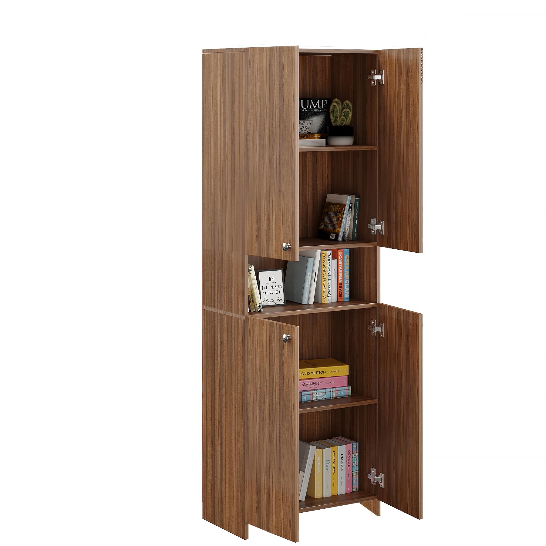 Vault Tall Wooden Bookshelf with 2-Door Cabinet & 3 Open Shelves (Exotic Teak) - top_view