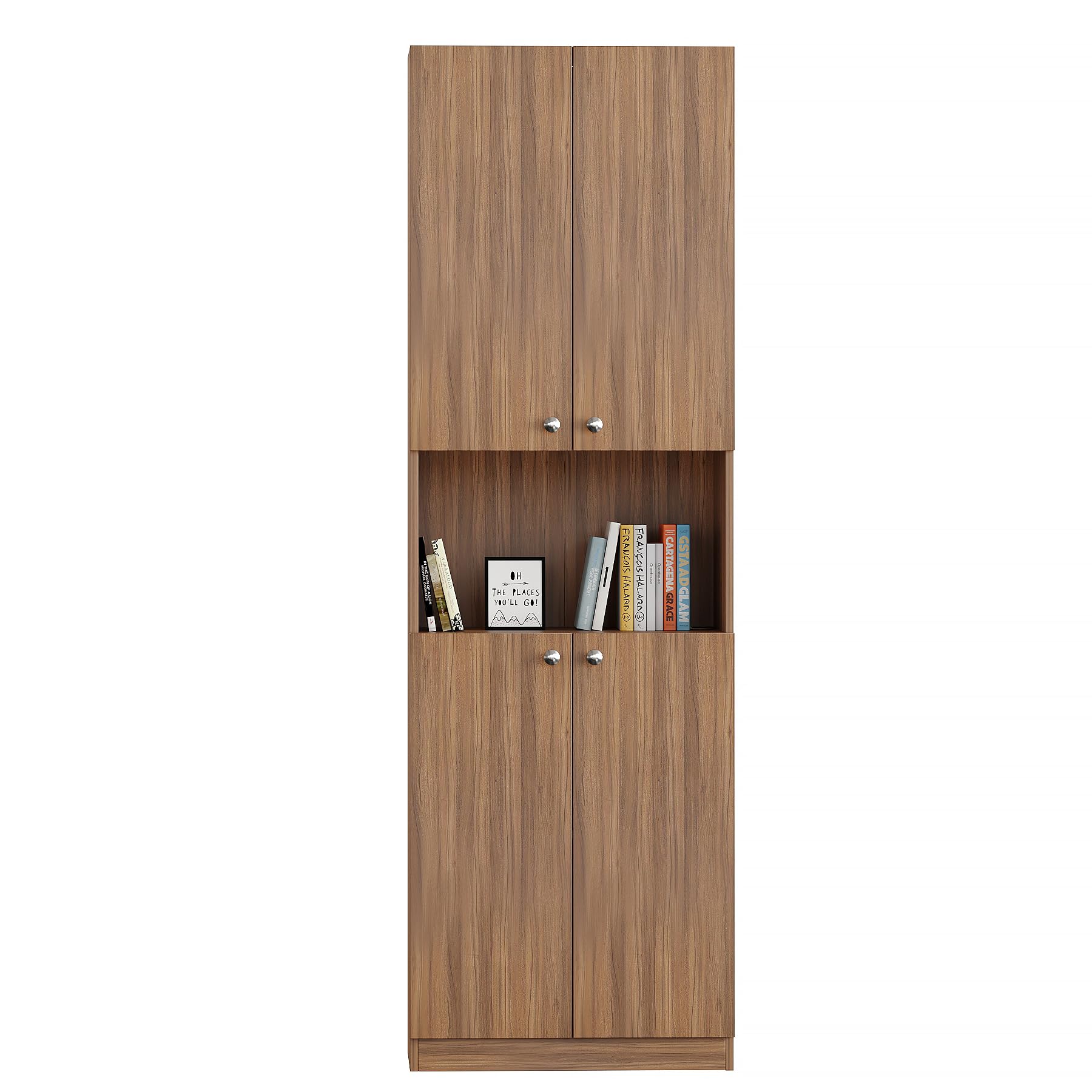 Vault Tall Wooden Bookshelf with 2-Door Cabinet & 3 Open Shelves (Exotic Teak) - left_view