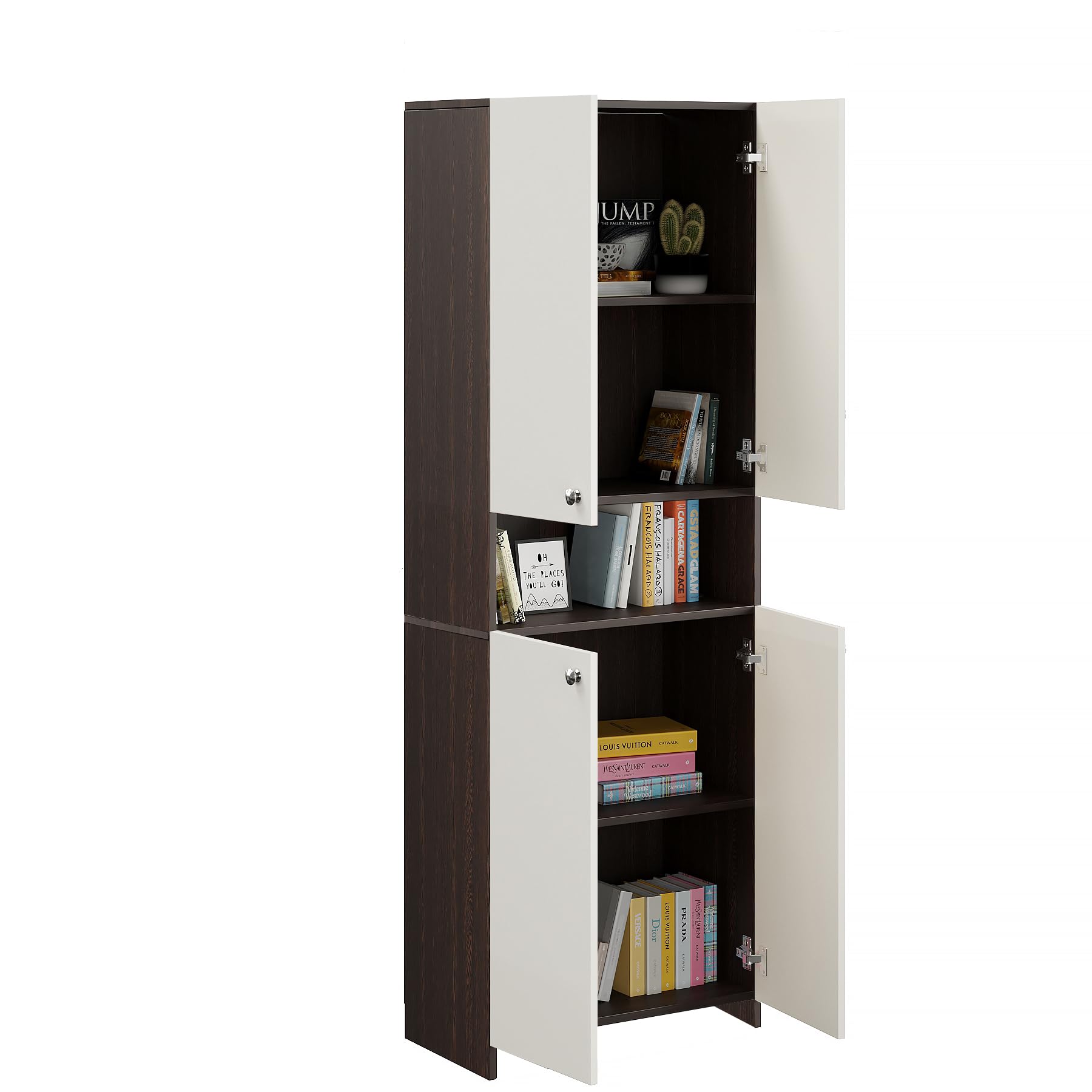Vault Tall Wooden Bookshelf with 2-Door Cabinet & 3 Open Shelves (Wenge & White) - top_view