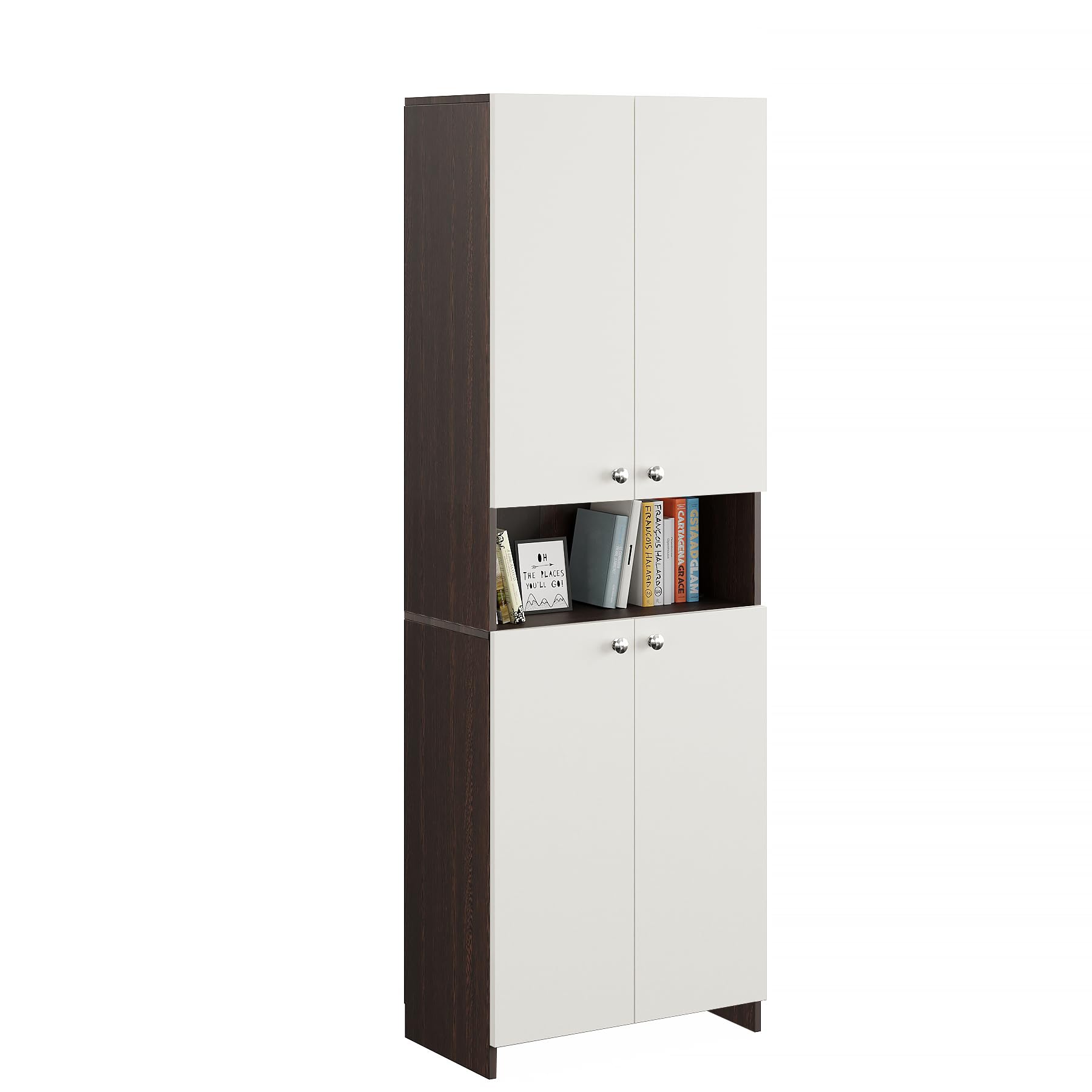 Vault Tall Wooden Bookshelf with 2-Door Cabinet & 3 Open Shelves (Wenge & White) - left_view
