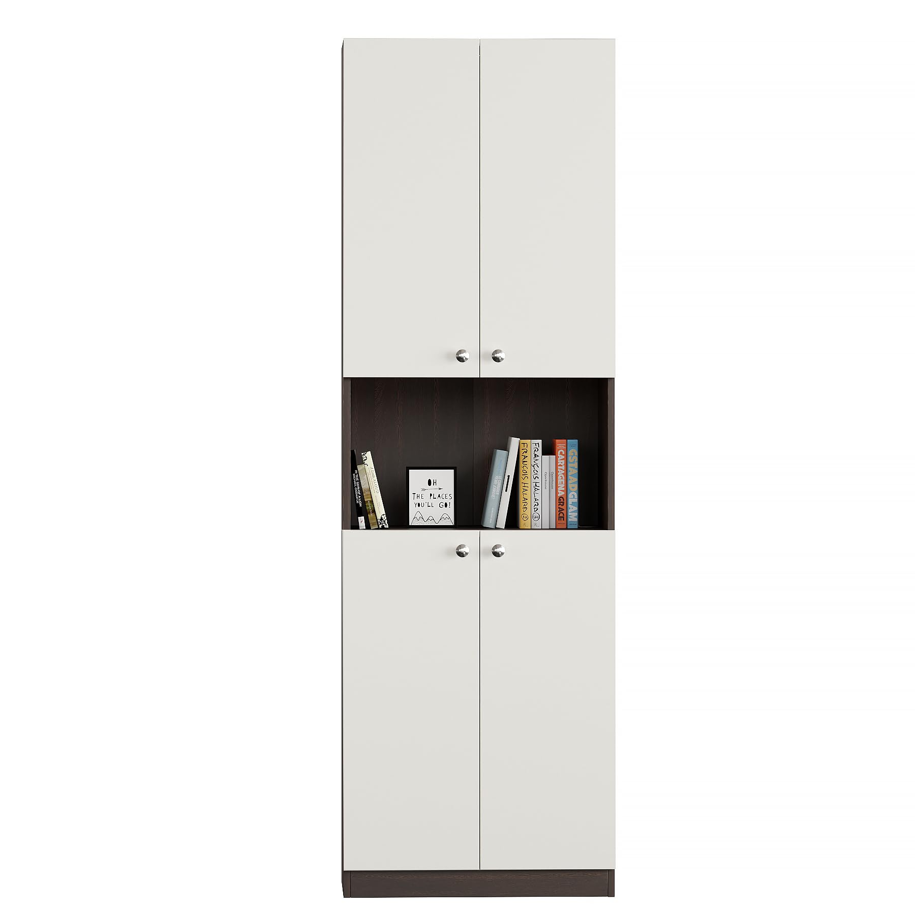 Vault Tall Wooden Bookshelf with 2-Door Cabinet & 3 Open Shelves (Wenge & White) - right_view