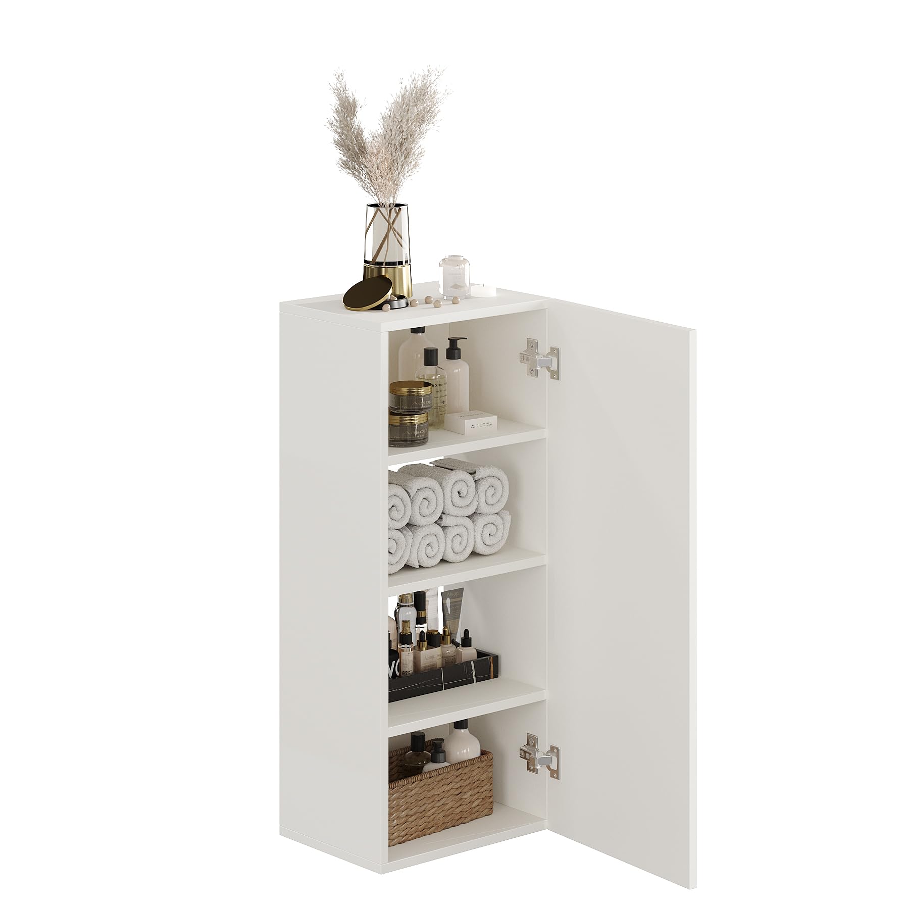 Marbin Modern Engineered Wood Bathroom Storage Cabinet with Door (White) - top_view