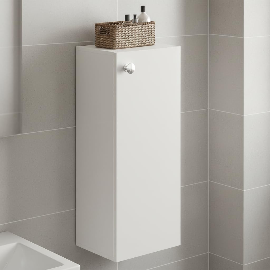 Marbin Modern Engineered Wood Bathroom Storage Cabinet with Door (White) - left_view
