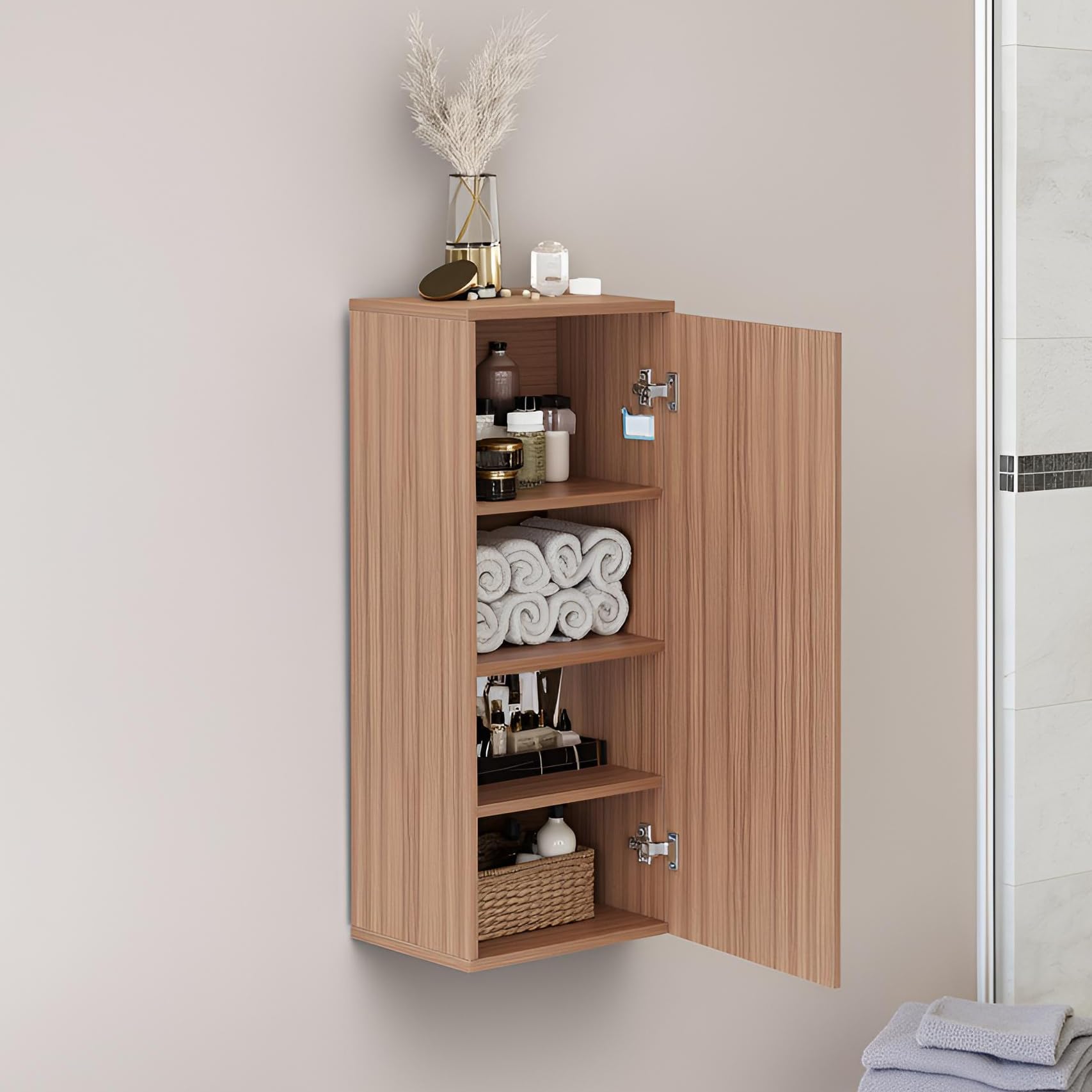 Marbin Modern Engineered Wood Bathroom Storage Cabinet with Door (Exotic Teak) - front_view