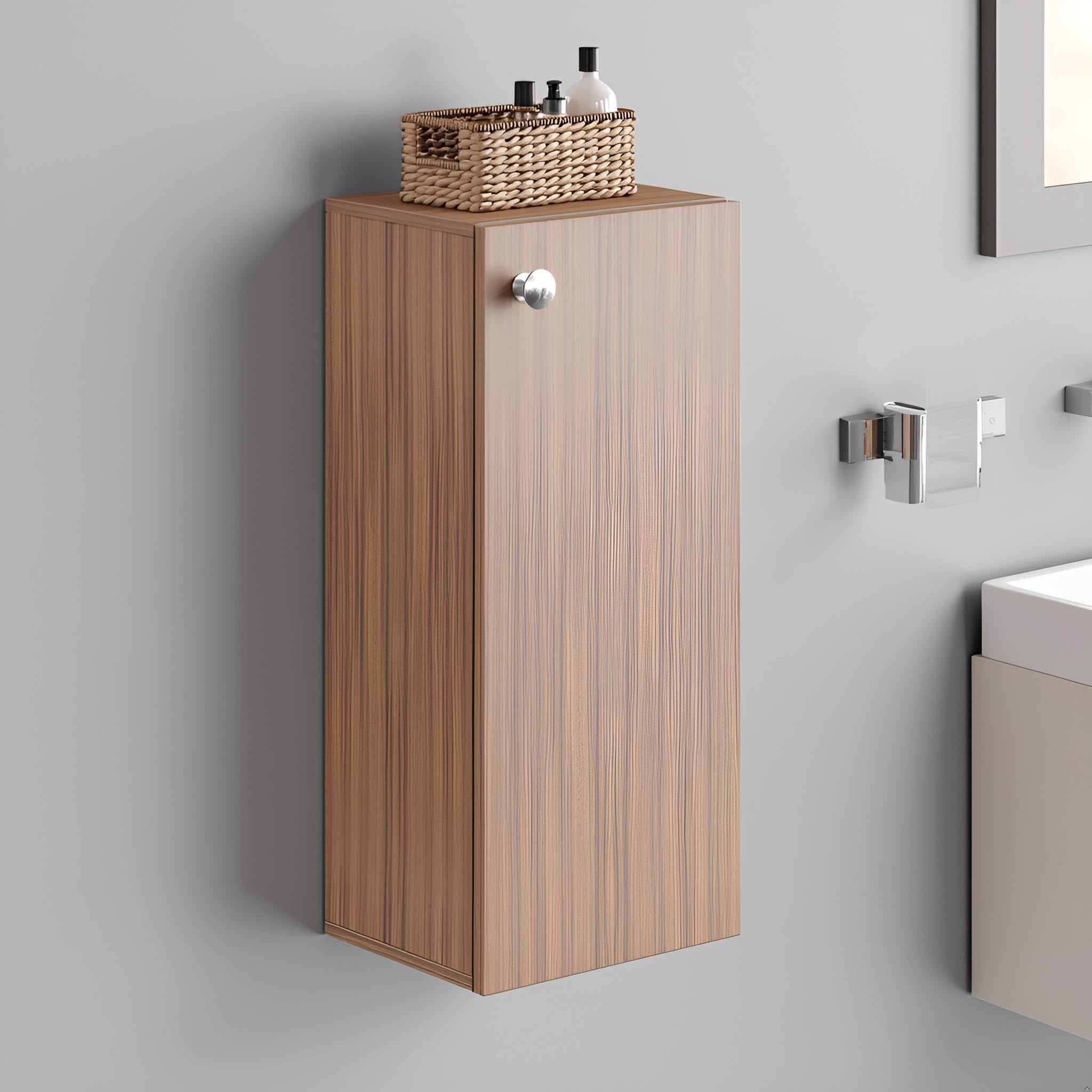 Marbin Modern Engineered Wood Bathroom Storage Cabinet with Door (Exotic Teak) - top_view