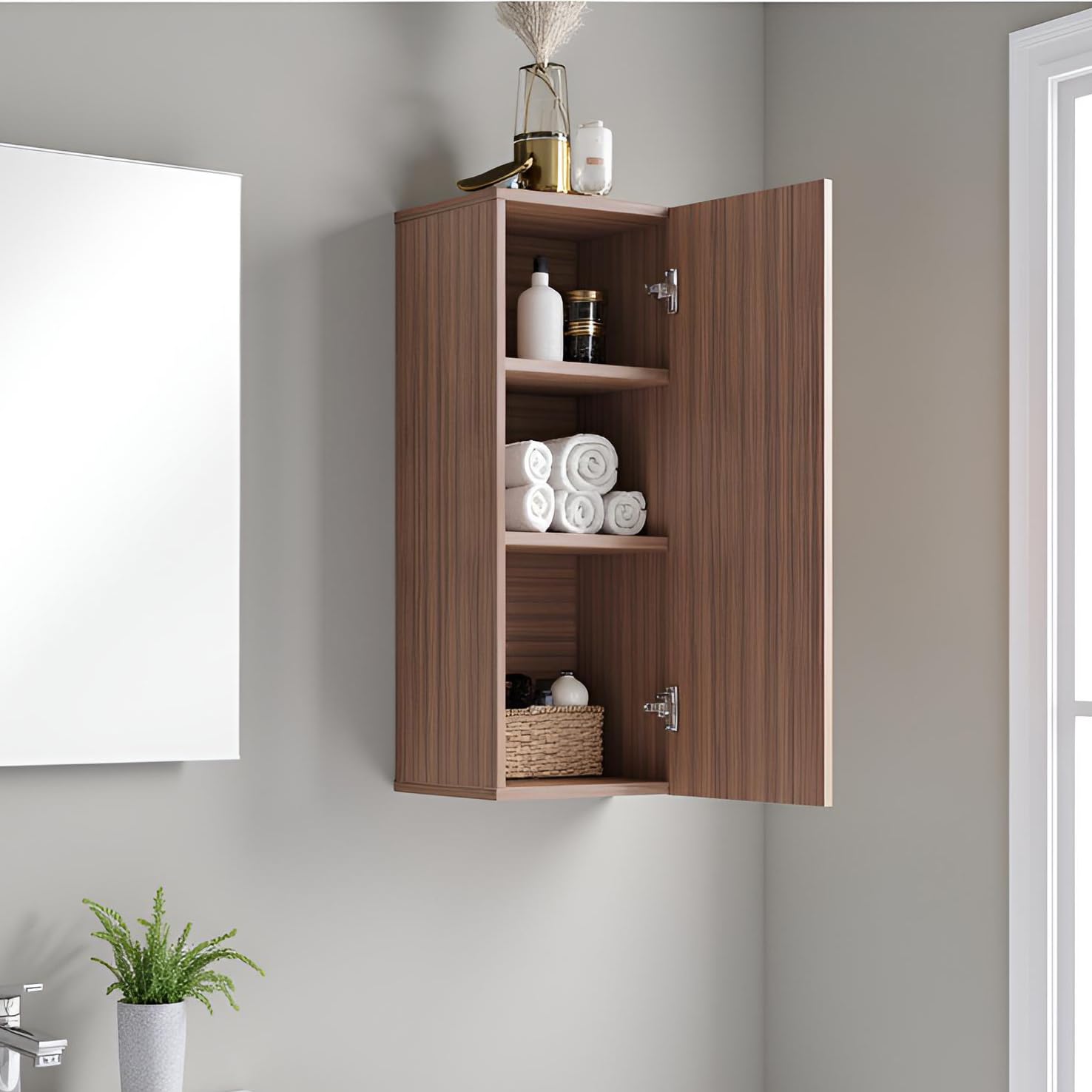 Marbin Modern Engineered Wood Bathroom Storage Cabinet with Door (Exotic Teak) - left_view
