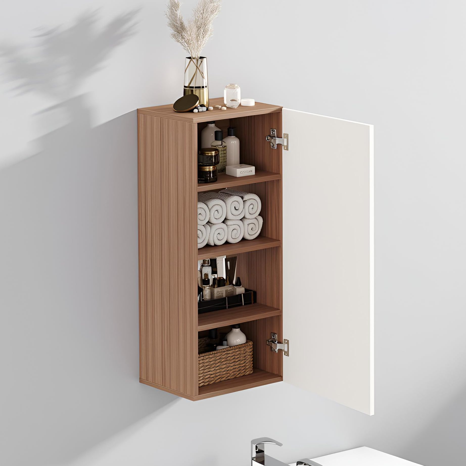 Marbin Modern Engineered Wood Bathroom Storage Cabinet with Door (Exotic Teak & White) - front_view