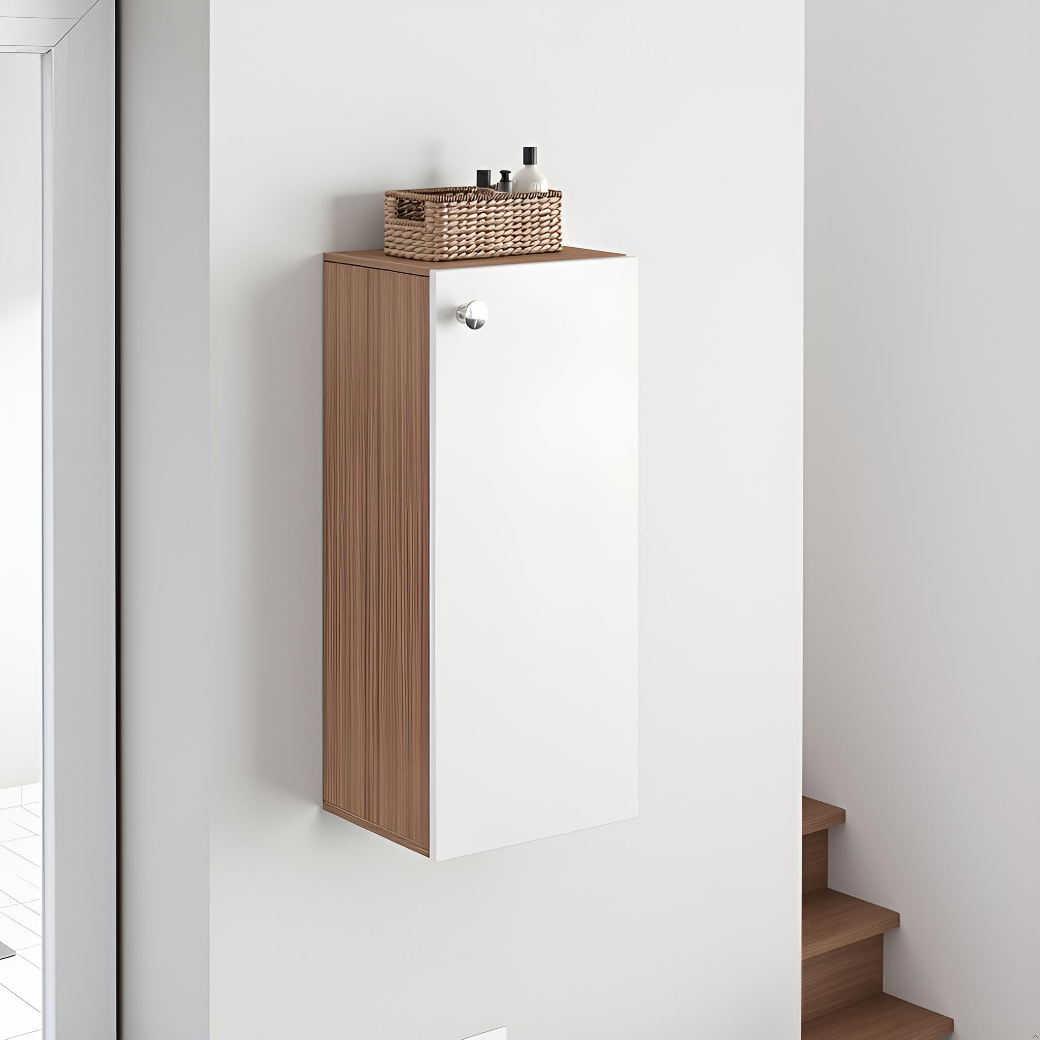 Marbin Modern Engineered Wood Bathroom Storage Cabinet with Door (Exotic Teak & White) - top_view