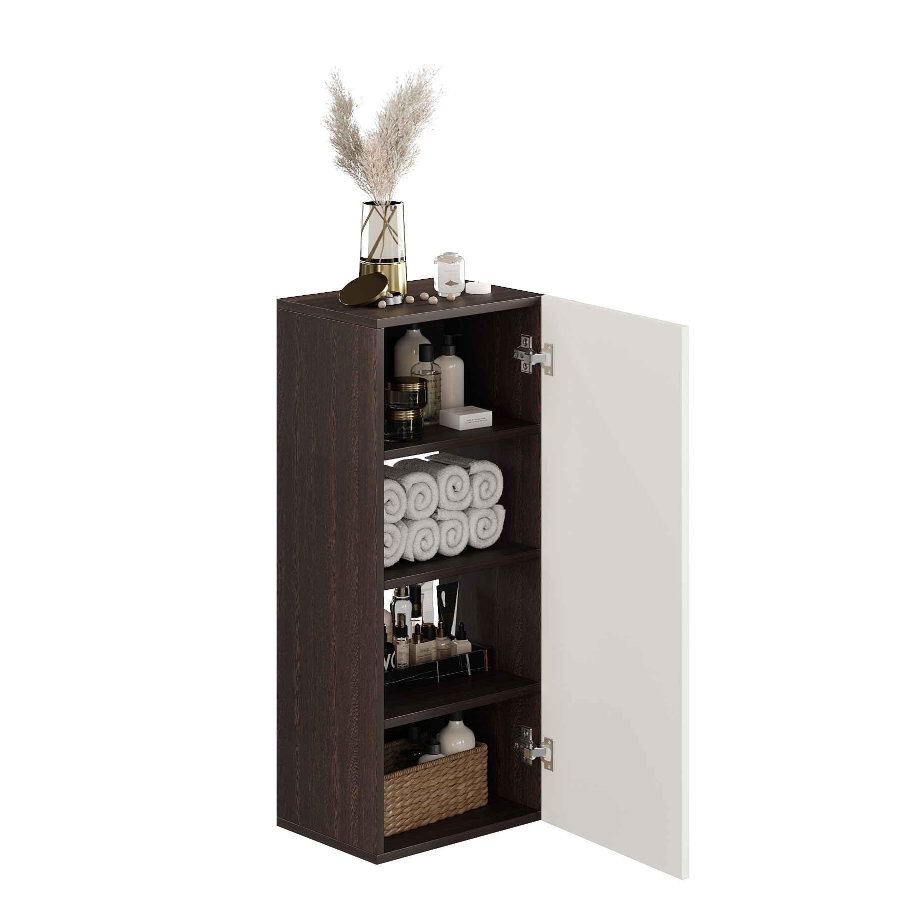 Marbin Modern Engineered Wood Bathroom Storage Cabinet with Door (Wenge & White) - front_view