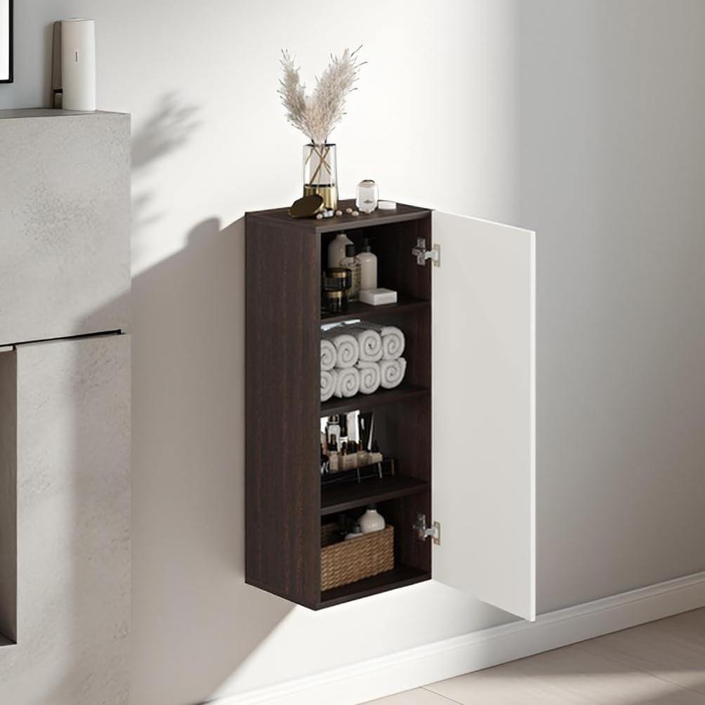 Marbin Modern Engineered Wood Bathroom Storage Cabinet with Door (Wenge & White) - top_view