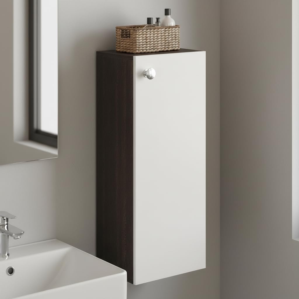 Marbin Modern Engineered Wood Bathroom Storage Cabinet with Door (Wenge & White) - left_view