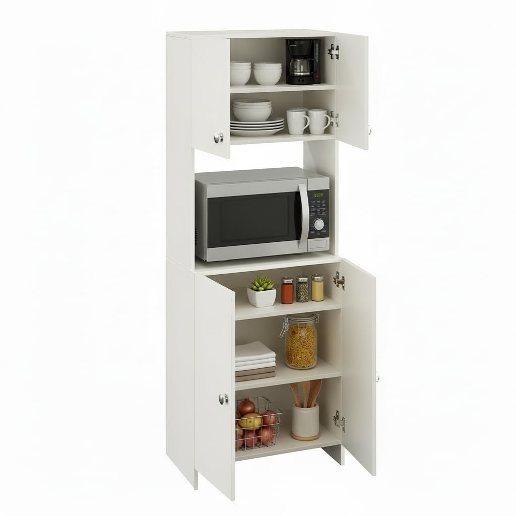 Geepex Engineered Wood Kitchen Storage Cabinet for Microwave with Closed Storage (White) - front_view