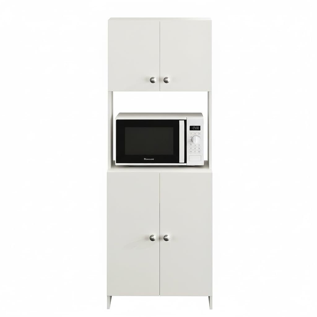 Geepex Engineered Wood Kitchen Storage Cabinet for Microwave with Closed Storage (White) - top_view