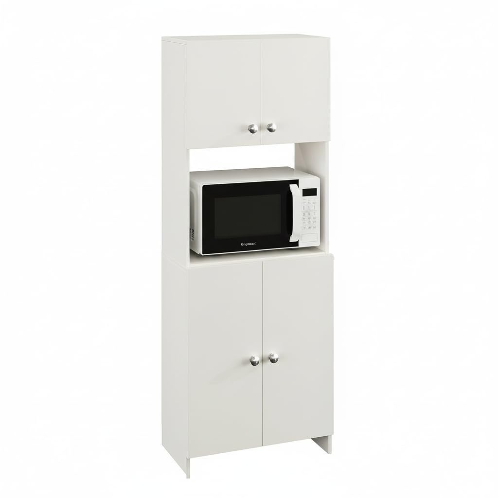 Geepex Engineered Wood Kitchen Storage Cabinet for Microwave with Closed Storage (White) - rear_view