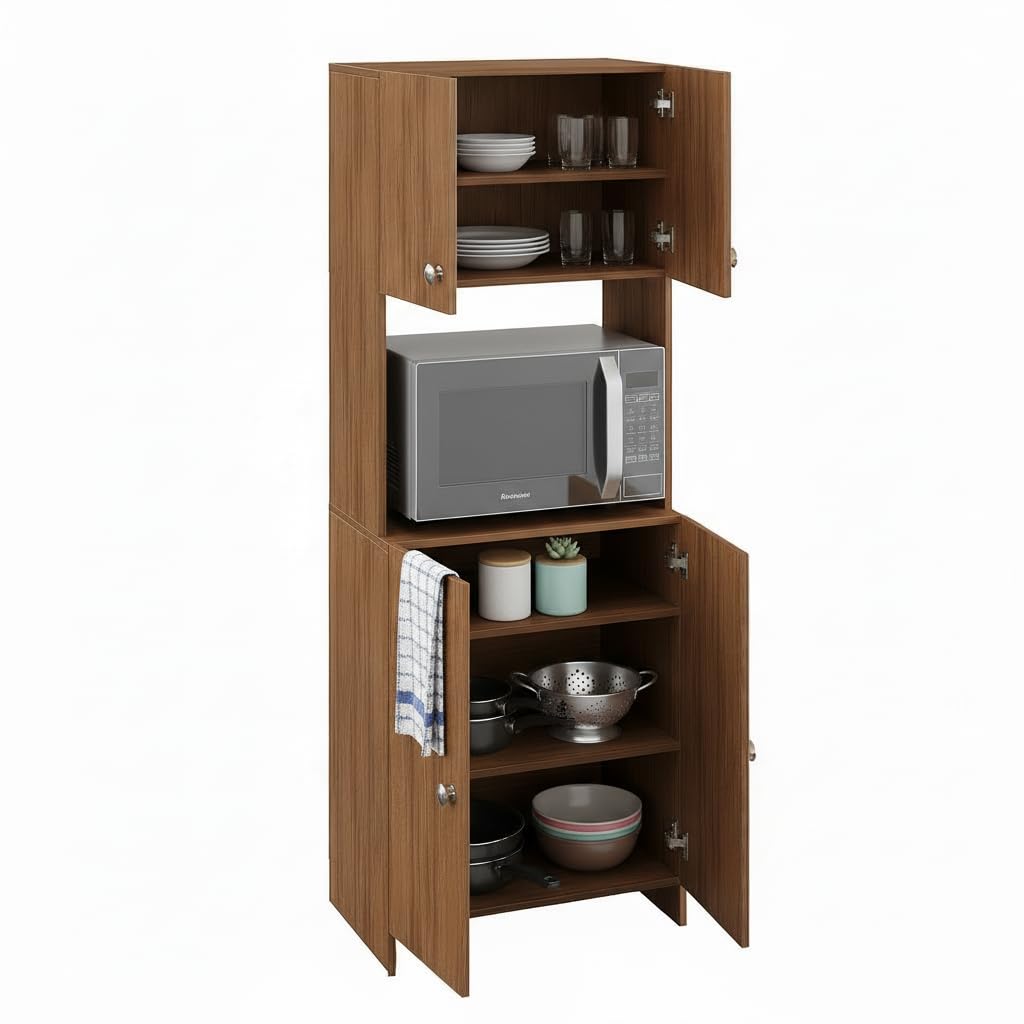 Geepex Engineered Wood Kitchen Storage Cabinet for Microwave with Closed Storage (Exotic Teak) - top_view