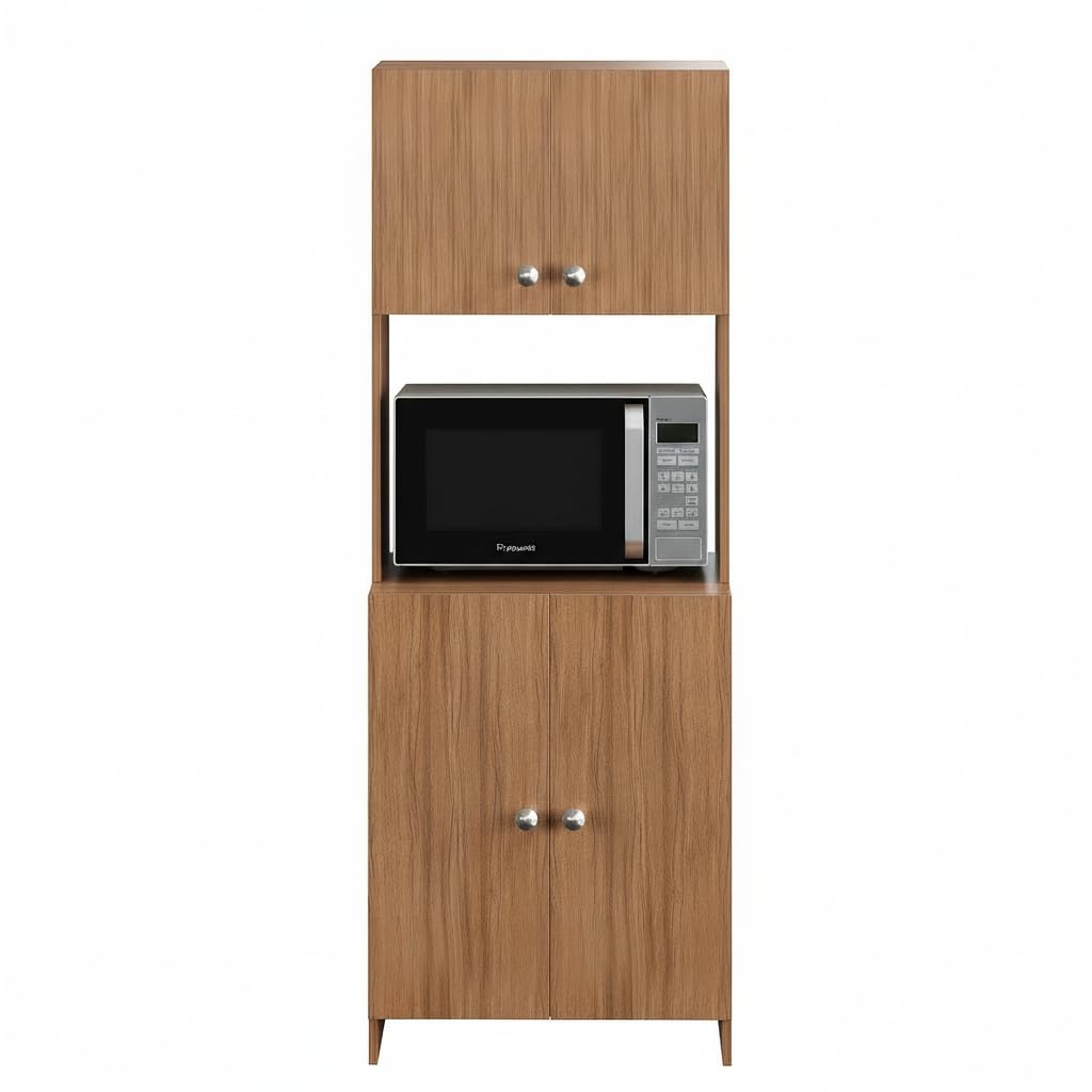 Geepex Engineered Wood Kitchen Storage Cabinet for Microwave with Closed Storage (Exotic Teak) - left_view