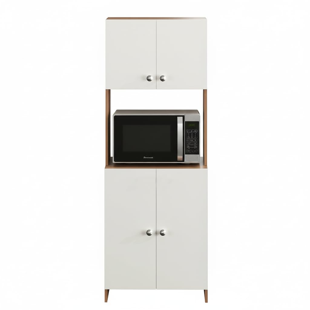 Geepex Engineered Wood Kitchen Storage Cabinet for Microwave with Closed Storage (Exotic Teak & White) - left_view