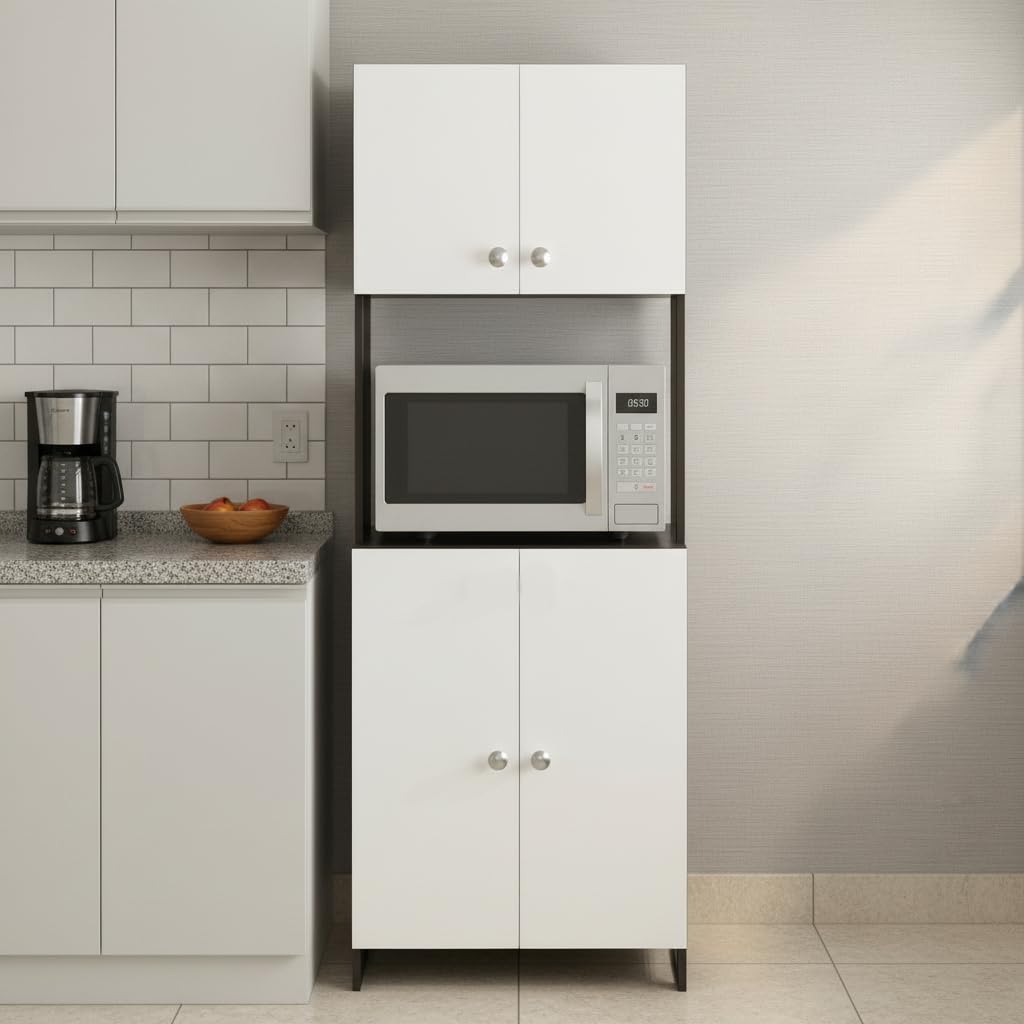 Geepex Engineered Wood Kitchen Storage Cabinet for Microwave with Closed Storage (Wenge & White) - front_view