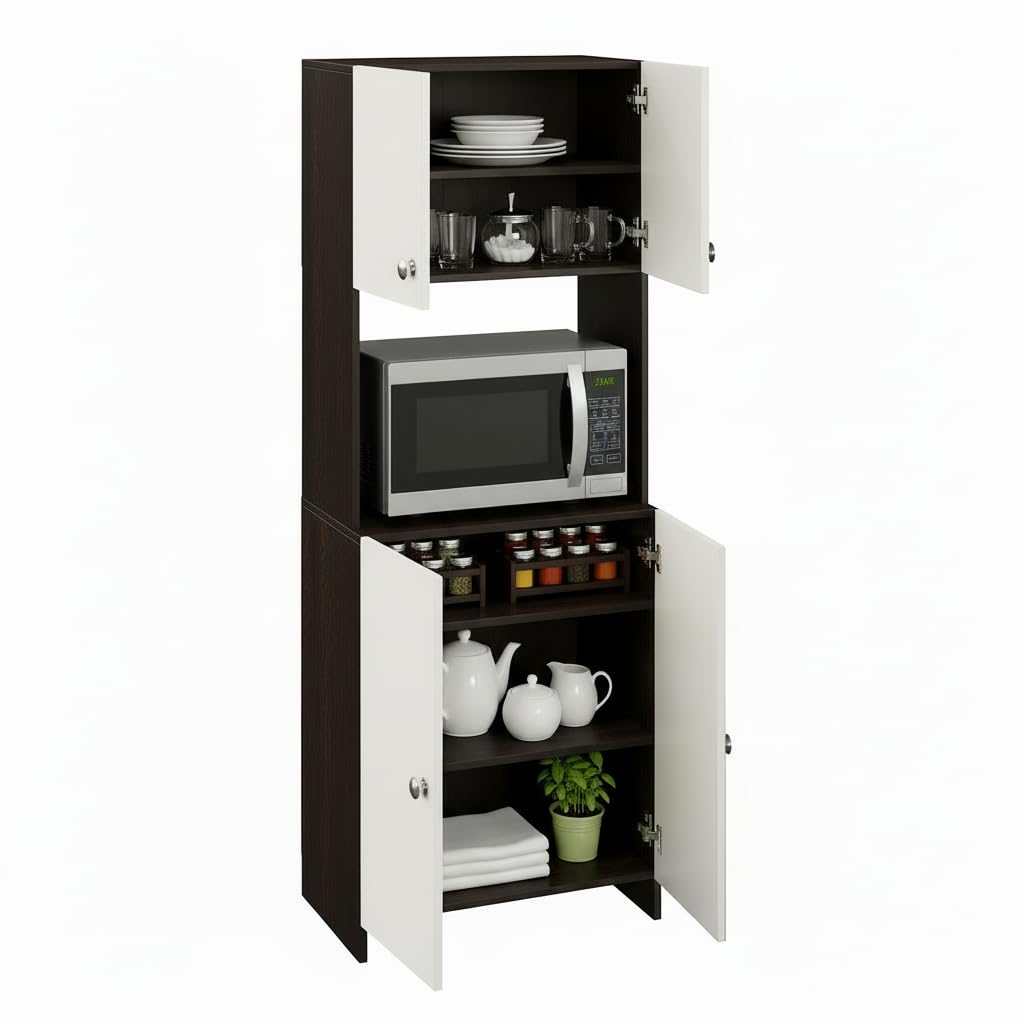 Geepex Engineered Wood Kitchen Storage Cabinet for Microwave with Closed Storage (Wenge & White) - top_view