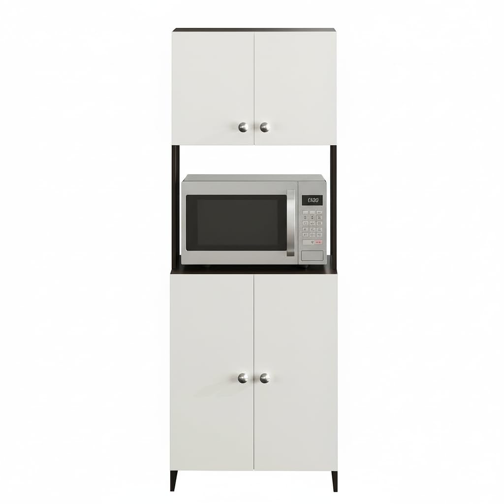 Geepex Engineered Wood Kitchen Storage Cabinet for Microwave with Closed Storage (Wenge & White) - left_view