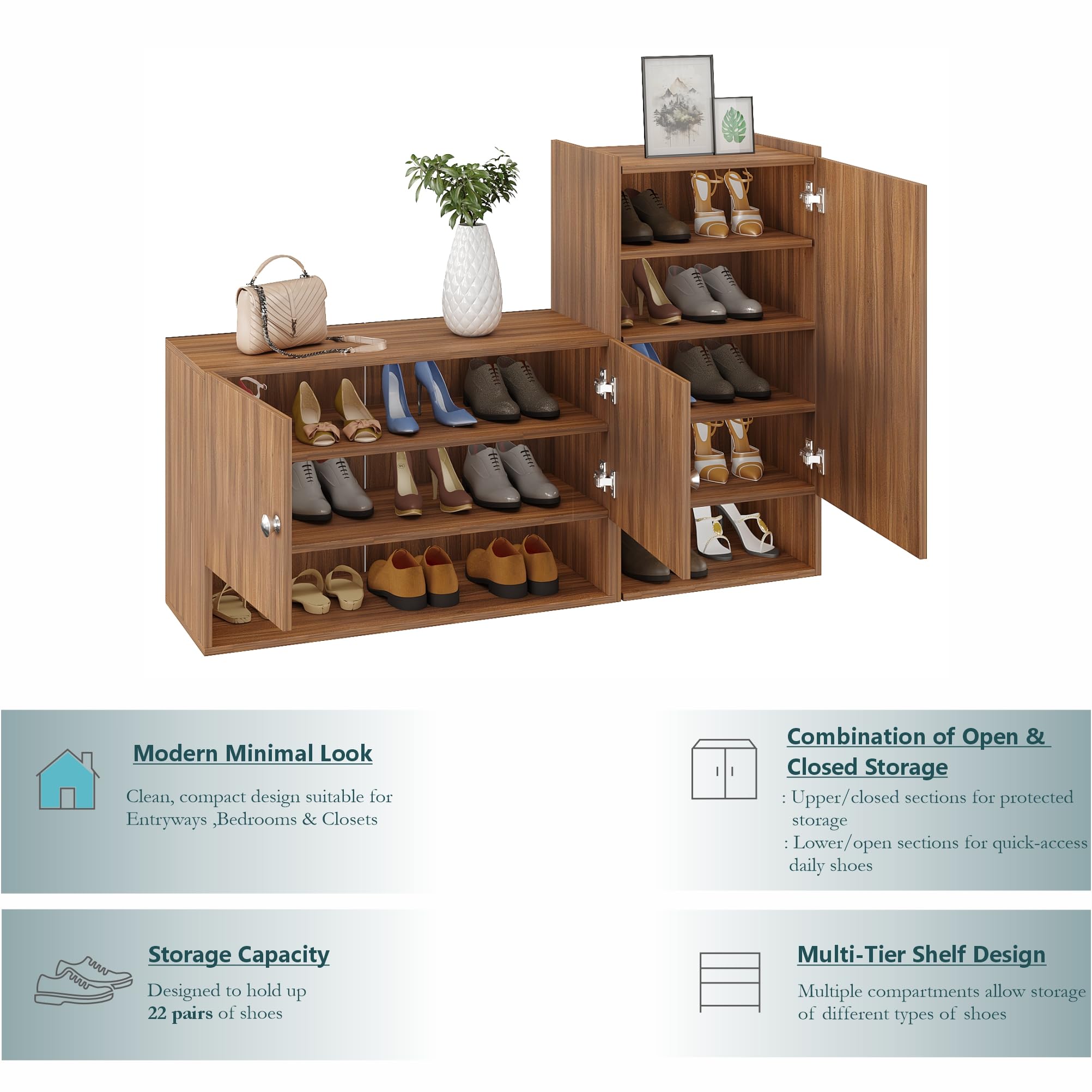 Sinala Engineered Wood Shoe Rack with Doors & Open Shelves (Exotic Teak) - top_view