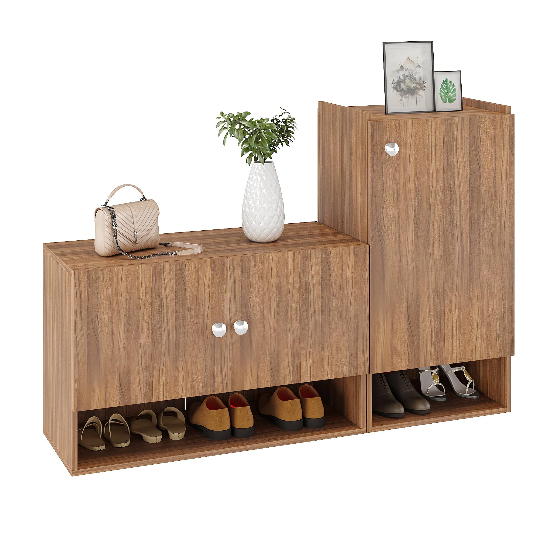 Sinala Engineered Wood Shoe Rack with Doors & Open Shelves (Exotic Teak) - left_view