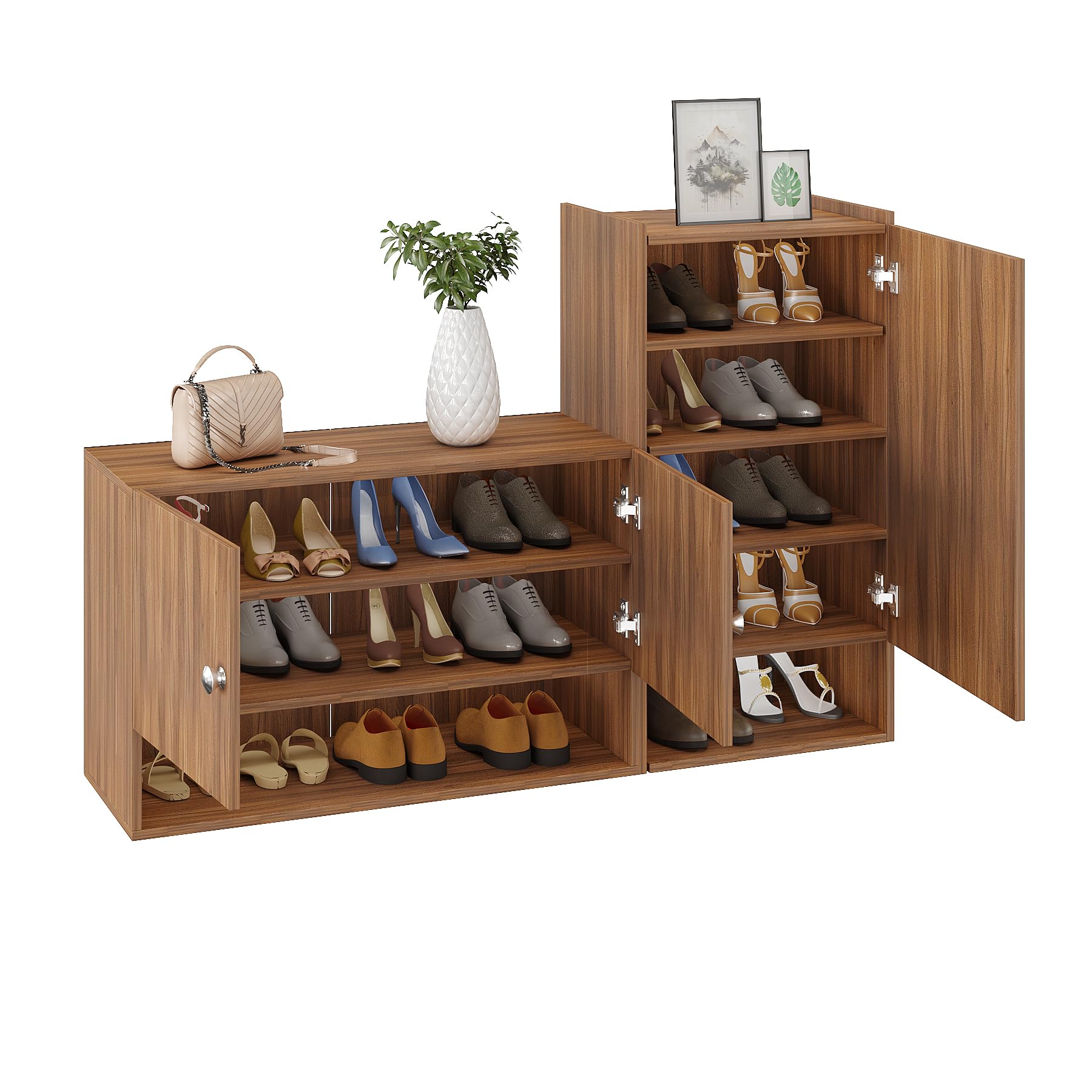 Sinala Engineered Wood Shoe Rack with Doors & Open Shelves (Exotic Teak) - right_view