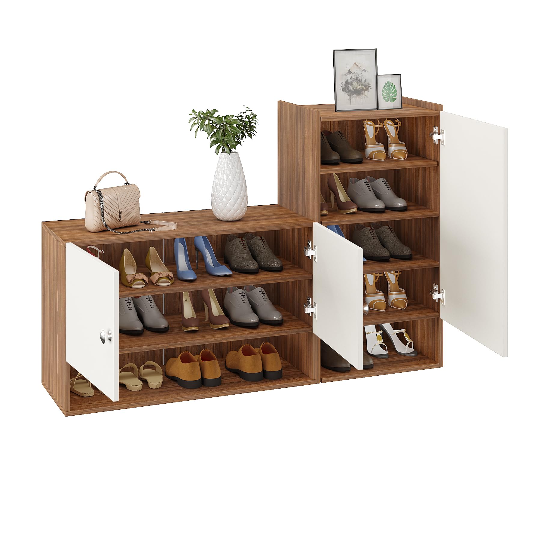 Sinala Engineered Wood Shoe Rack with Doors & Open Shelves |(Exotic Teak & White) - top_view