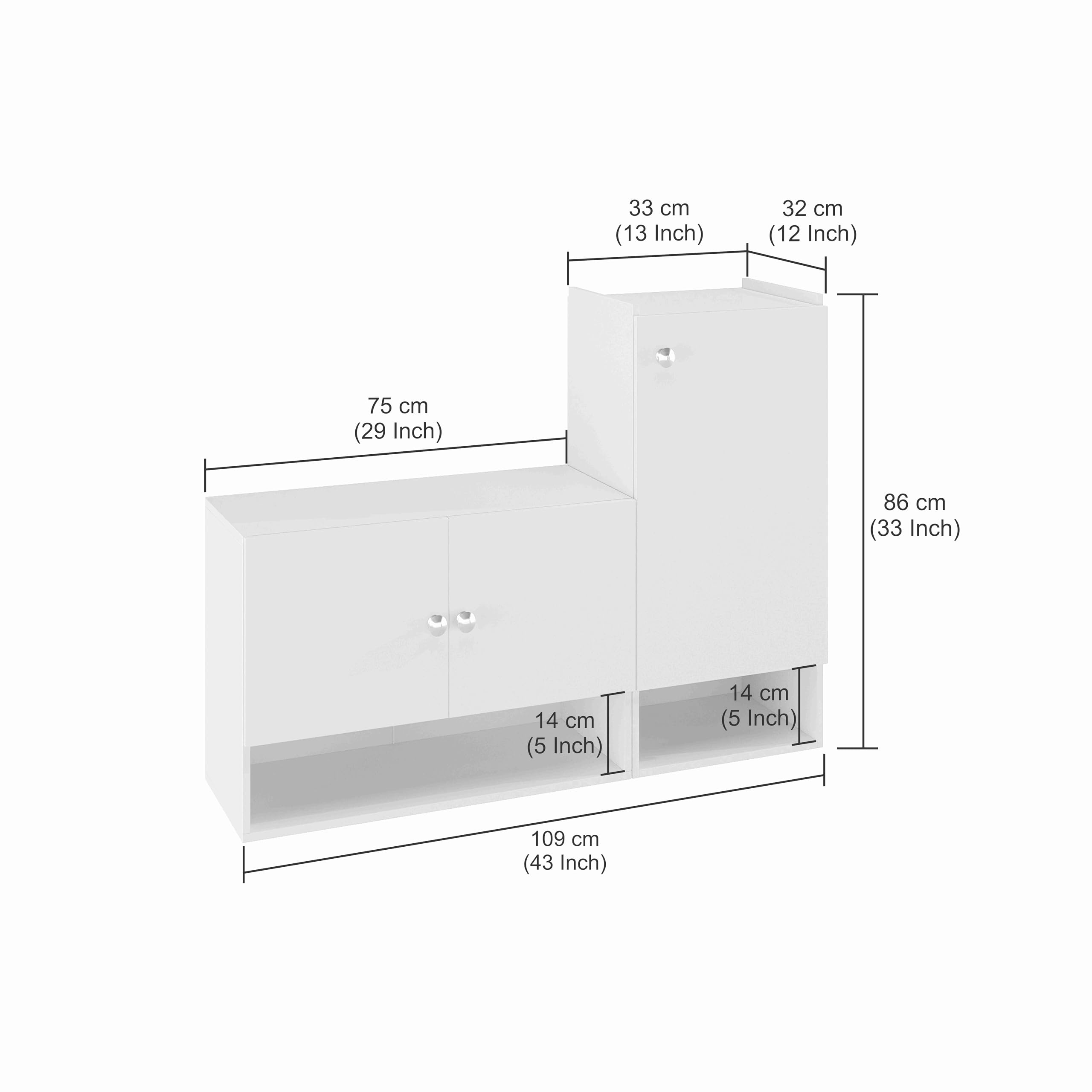 Sinala Engineered Wood Shoe Rack with Doors & Open Shelves |(Exotic Teak & White) - rear_view