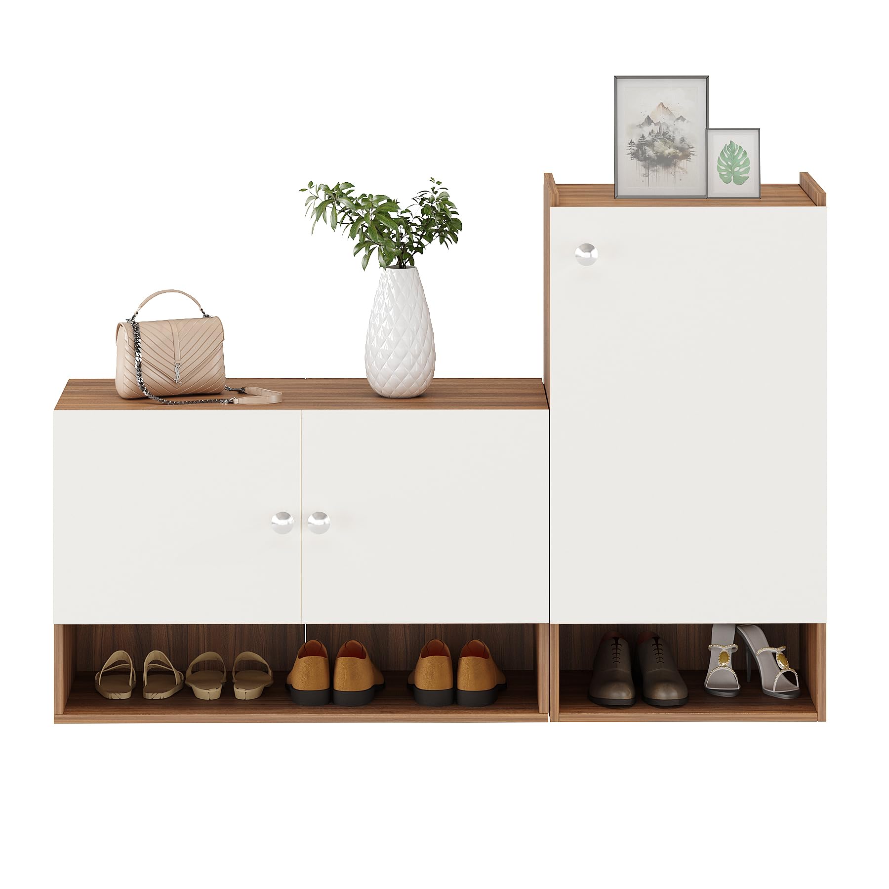 Sinala Engineered Wood Shoe Rack with Doors & Open Shelves |(Exotic Teak & White) - left_view