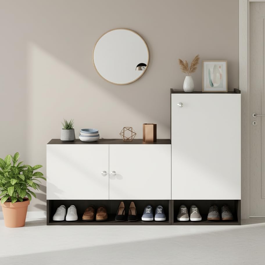 Sinala  Engineered Wood Shoe Rack with Doors & Open Shelves (Wenge & White) - front_view