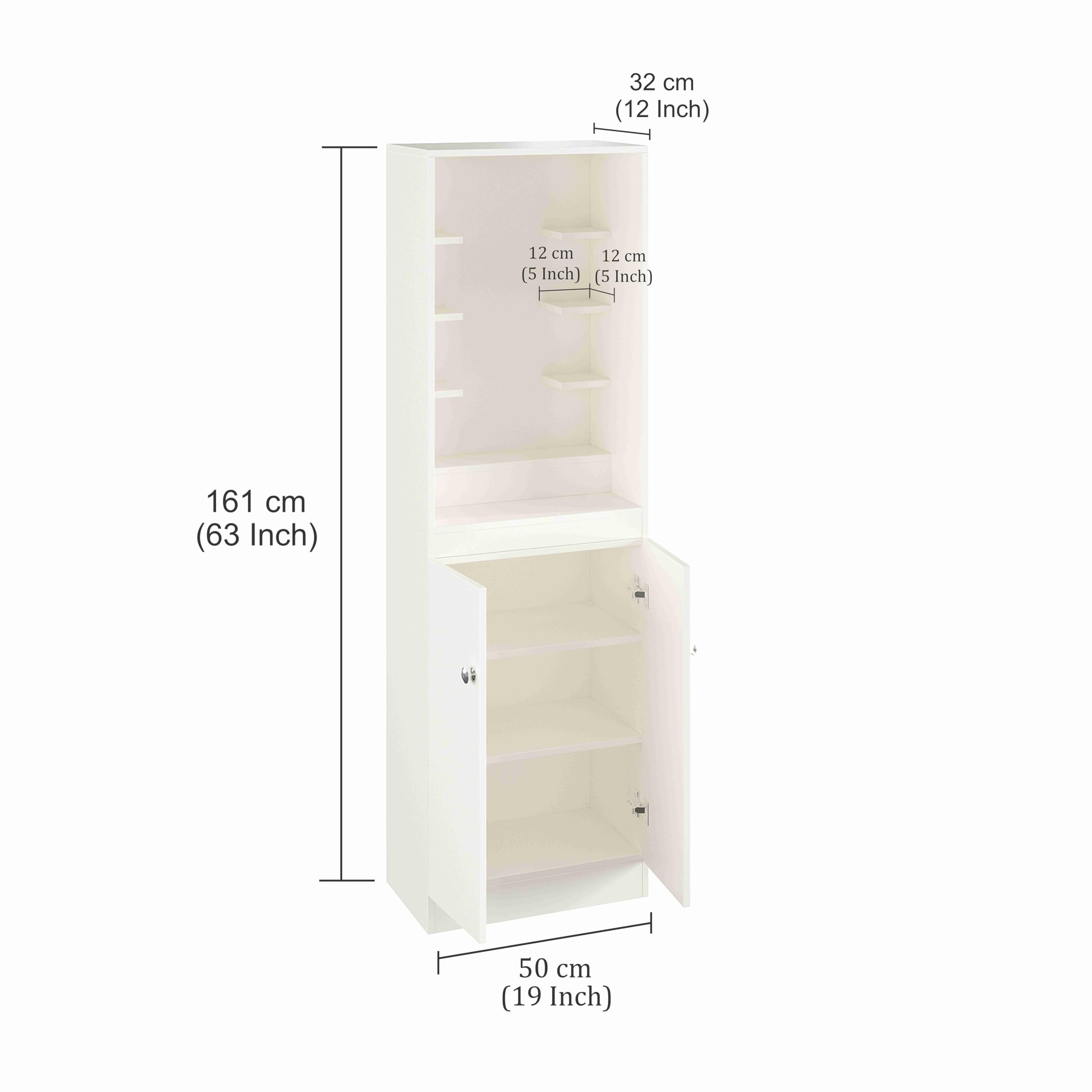 Adya Engineered Wood Pooja Mandir for Home with Storage | White Finish - rear_view