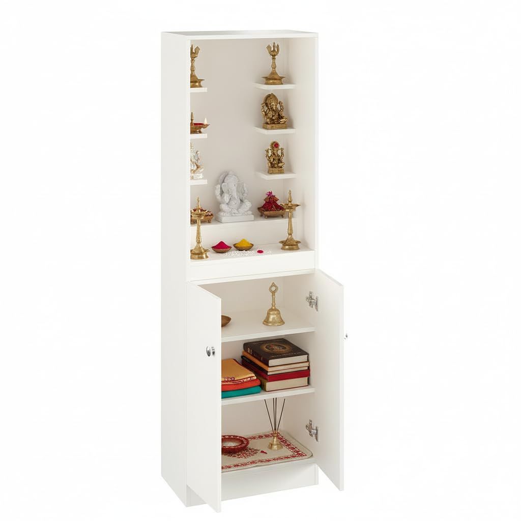 Adya Engineered Wood Pooja Mandir for Home with Storage | White Finish - left_view