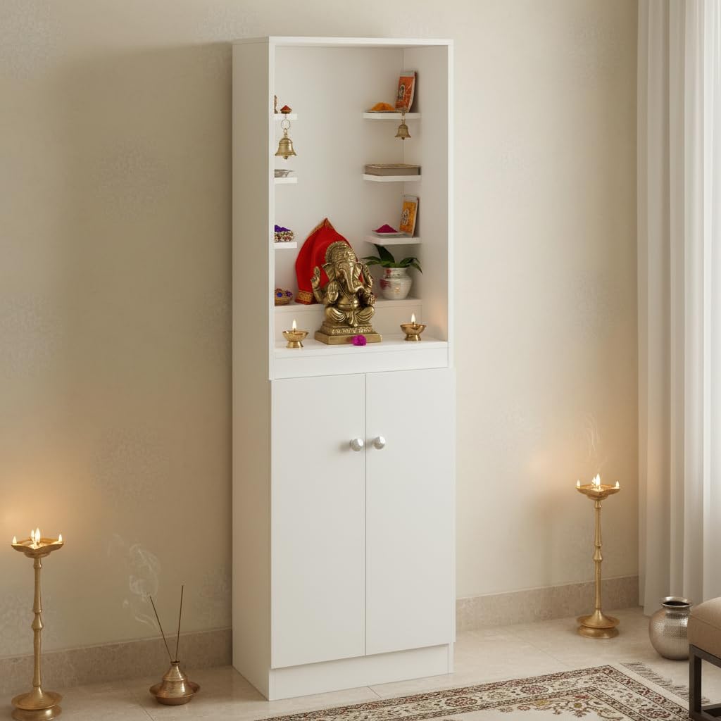Adya Engineered Wood Pooja Mandir for Home with Storage | White Finish - right_view