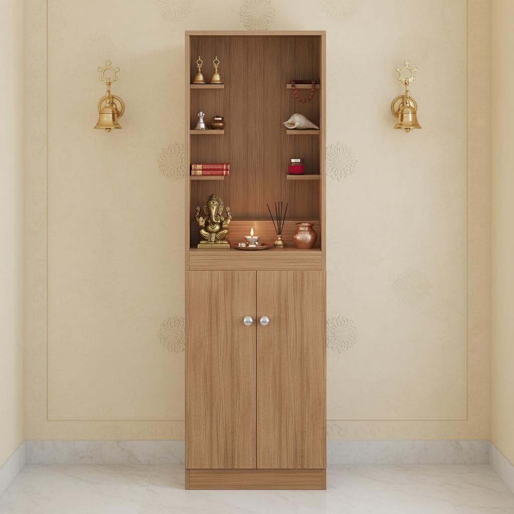 Adya Big Size Temple for Home with Storage Cabinet (DIY - Exotic Teak Finish) - front_view