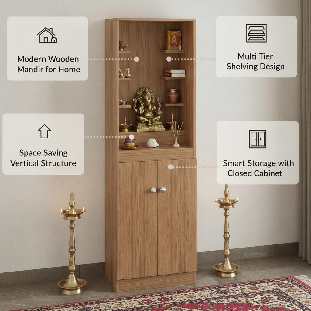 Adya Big Size Temple for Home with Storage Cabinet (DIY - Exotic Teak Finish) - top_view