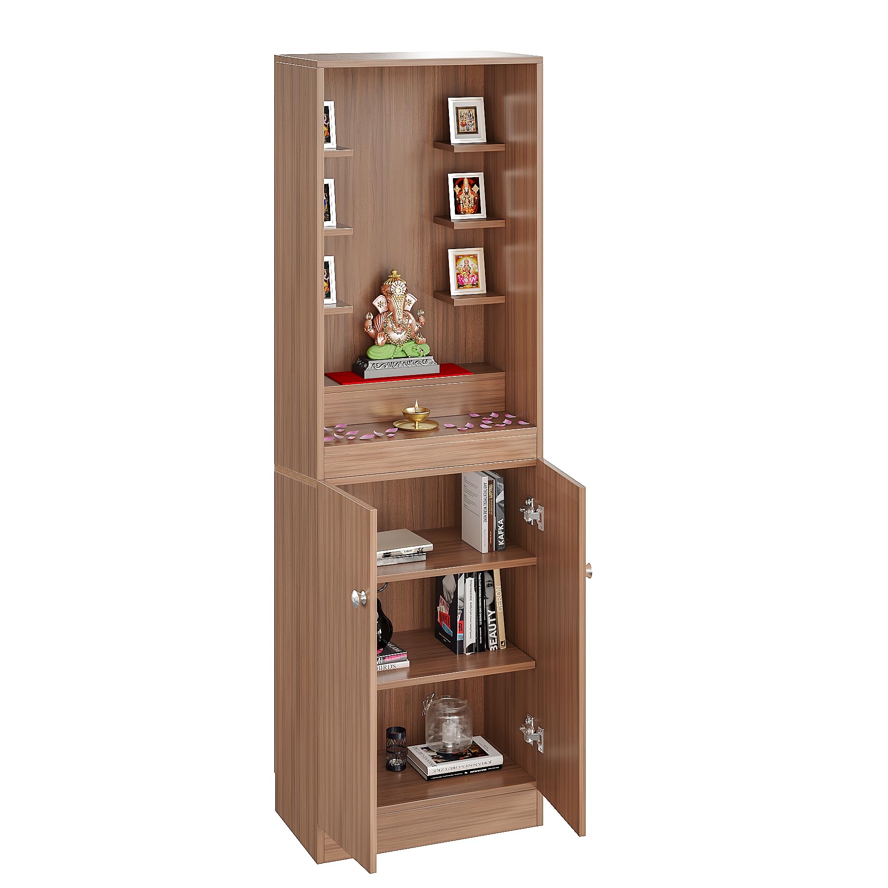Adya Big Size Temple for Home with Storage Cabinet (DIY - Exotic Teak Finish) - right_view