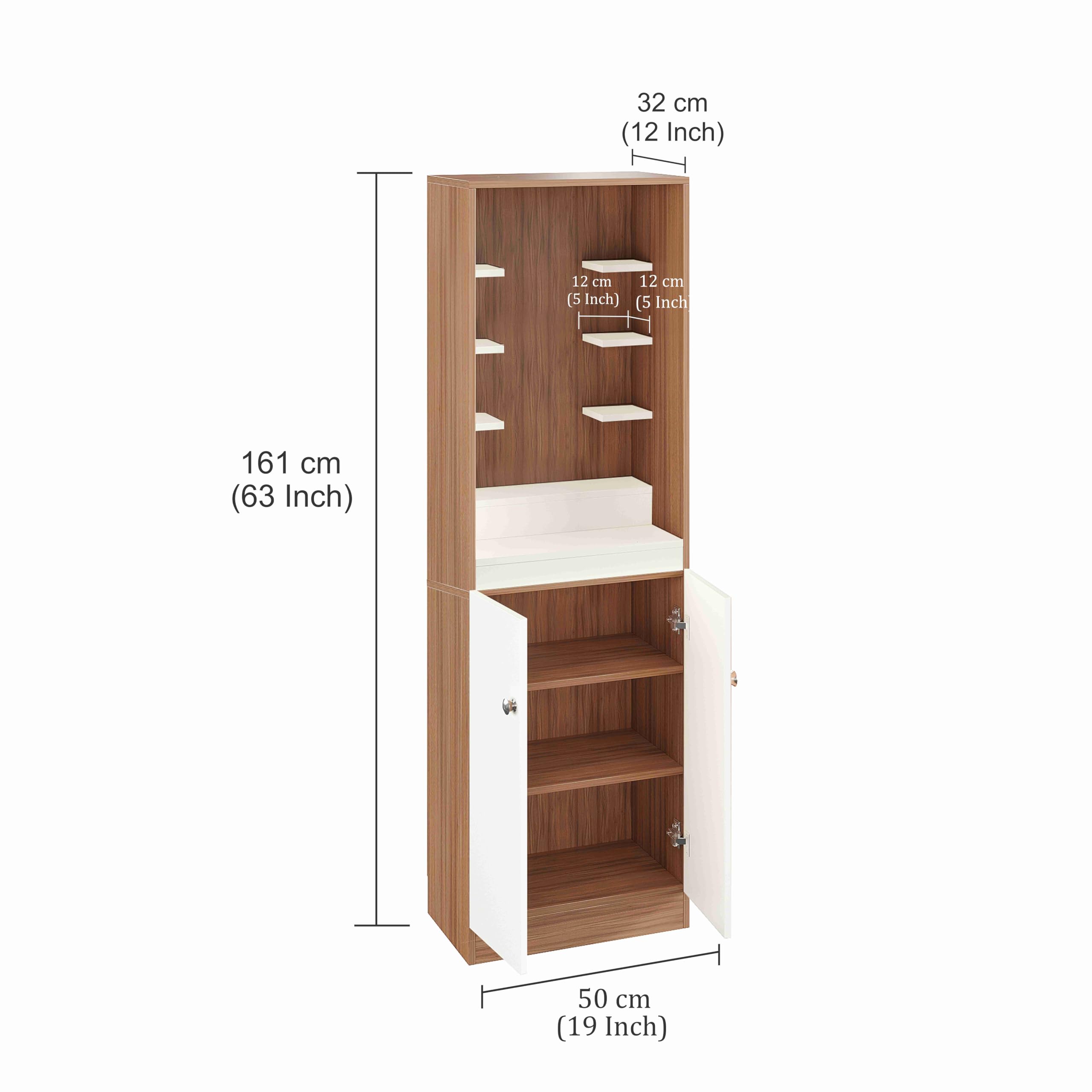 Adya Engineered Wood Pooja Mandir for Home with Shelf & Cabinet | Exotic Teak & White - rear_view