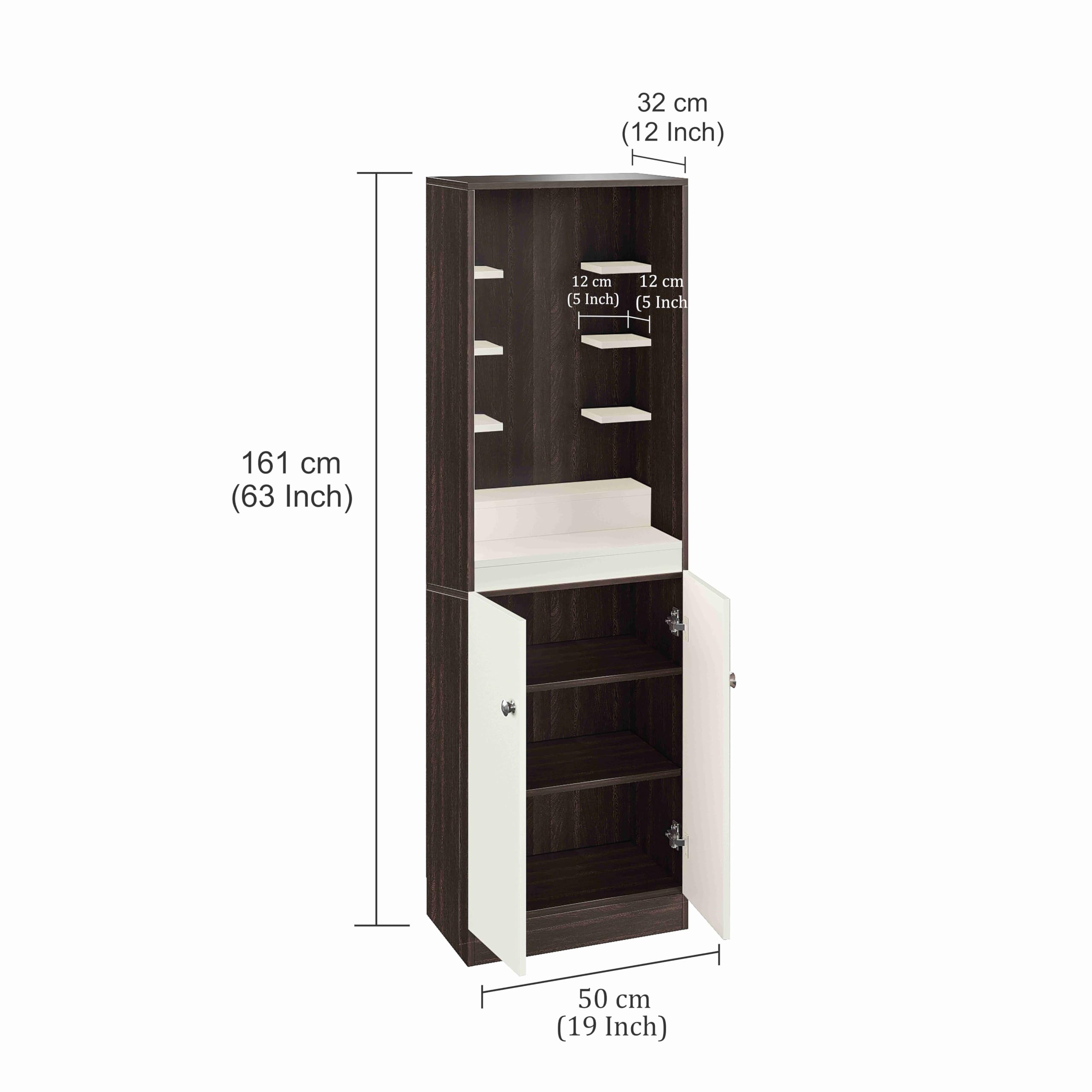 Adya Engineered Wood Pooja Mandir for Home with with Shelf & Cabinet | Wenge White Finish - rear_view