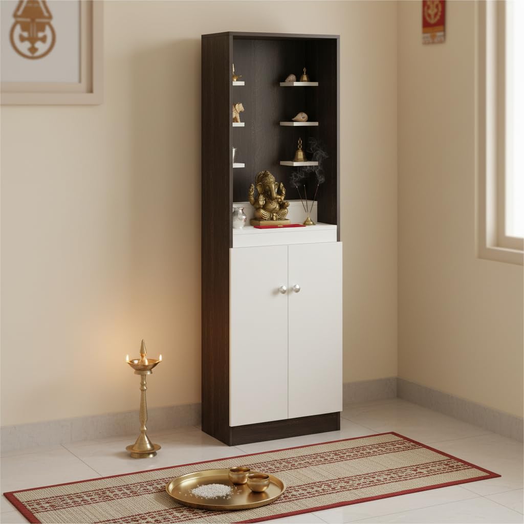 Adya Engineered Wood Pooja Mandir for Home with with Shelf & Cabinet | Wenge White Finish - right_view