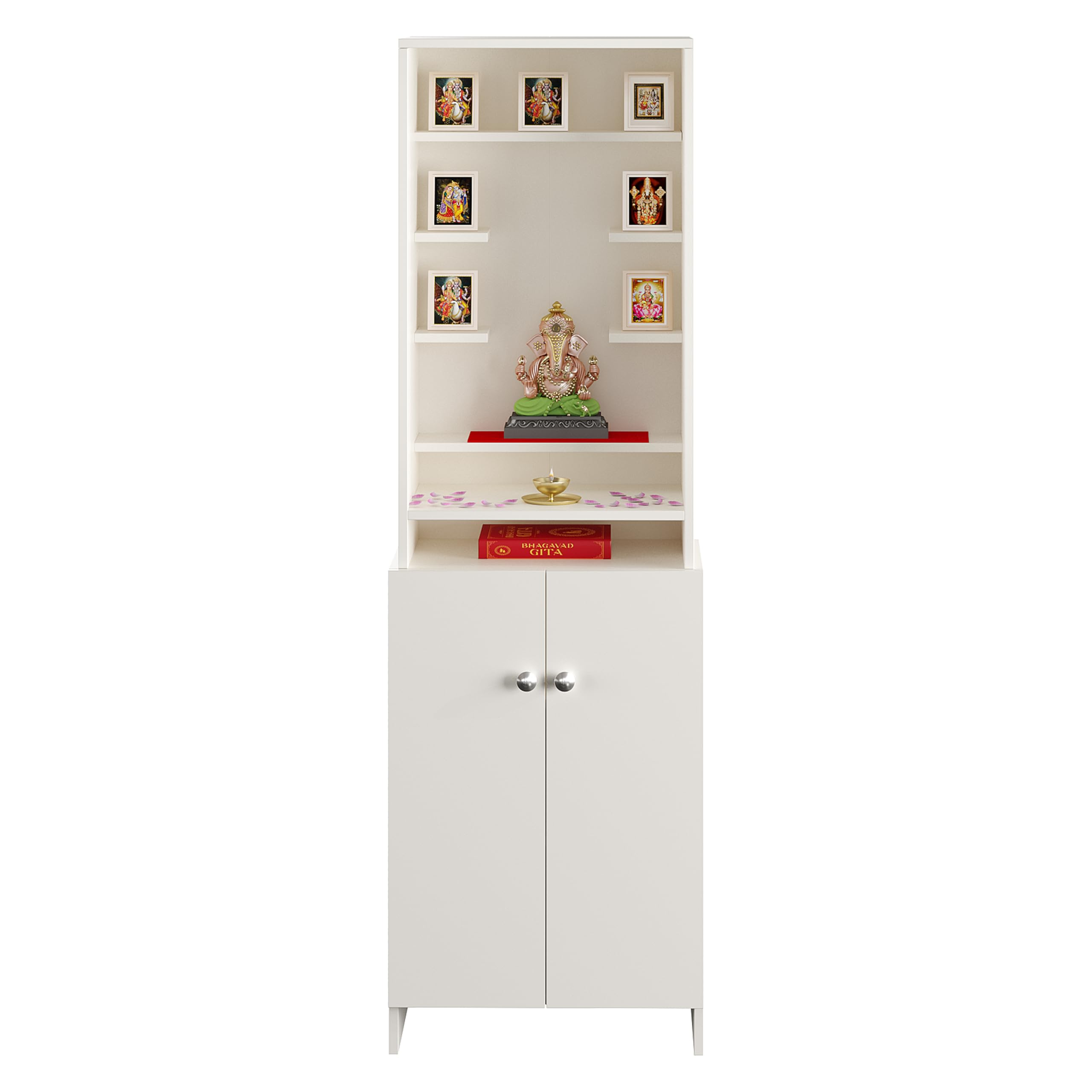 Shrisha Engineered Wood Pooja Mandir for Home with Spacious Storage | Frosty White Finish - right_view