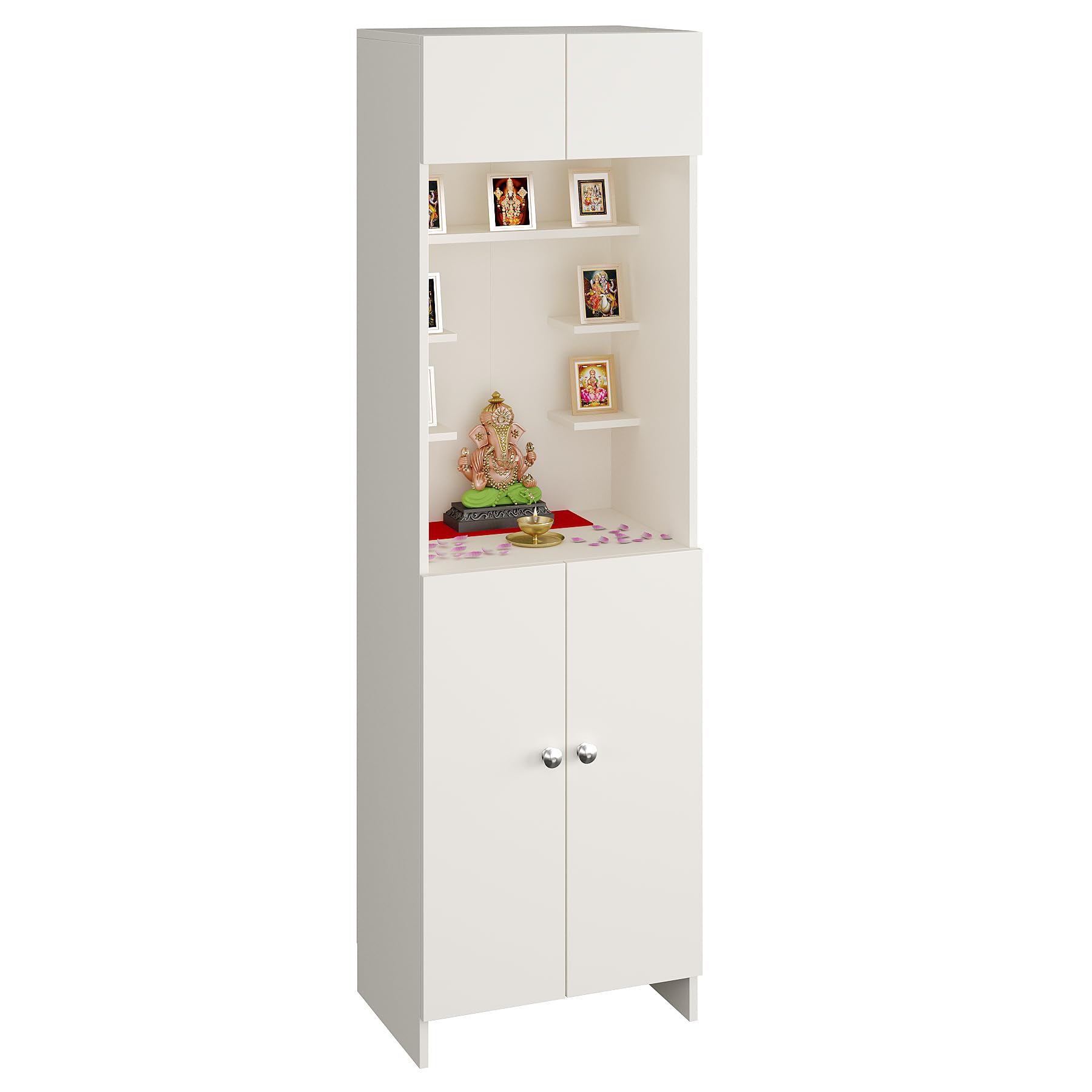 Shivika Engineered Wood Pooja Mandir for Home (White) - left_view